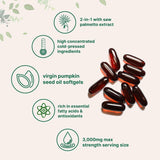 HWAXIGO Pumpkin Seed Oil with Saw Palmetto softgels on a table