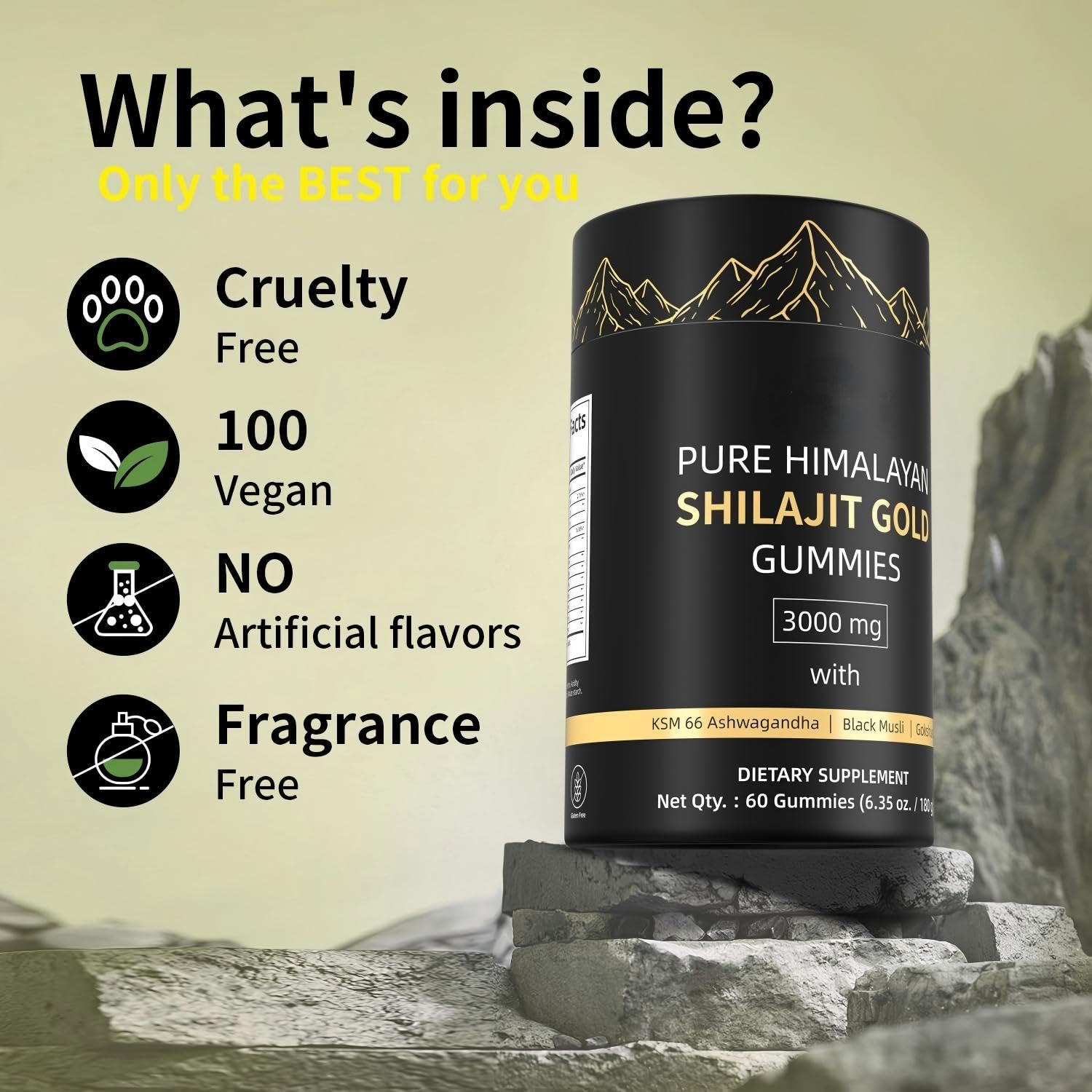 HWAXIGO Shilajit Gummies ingredients list on bottle