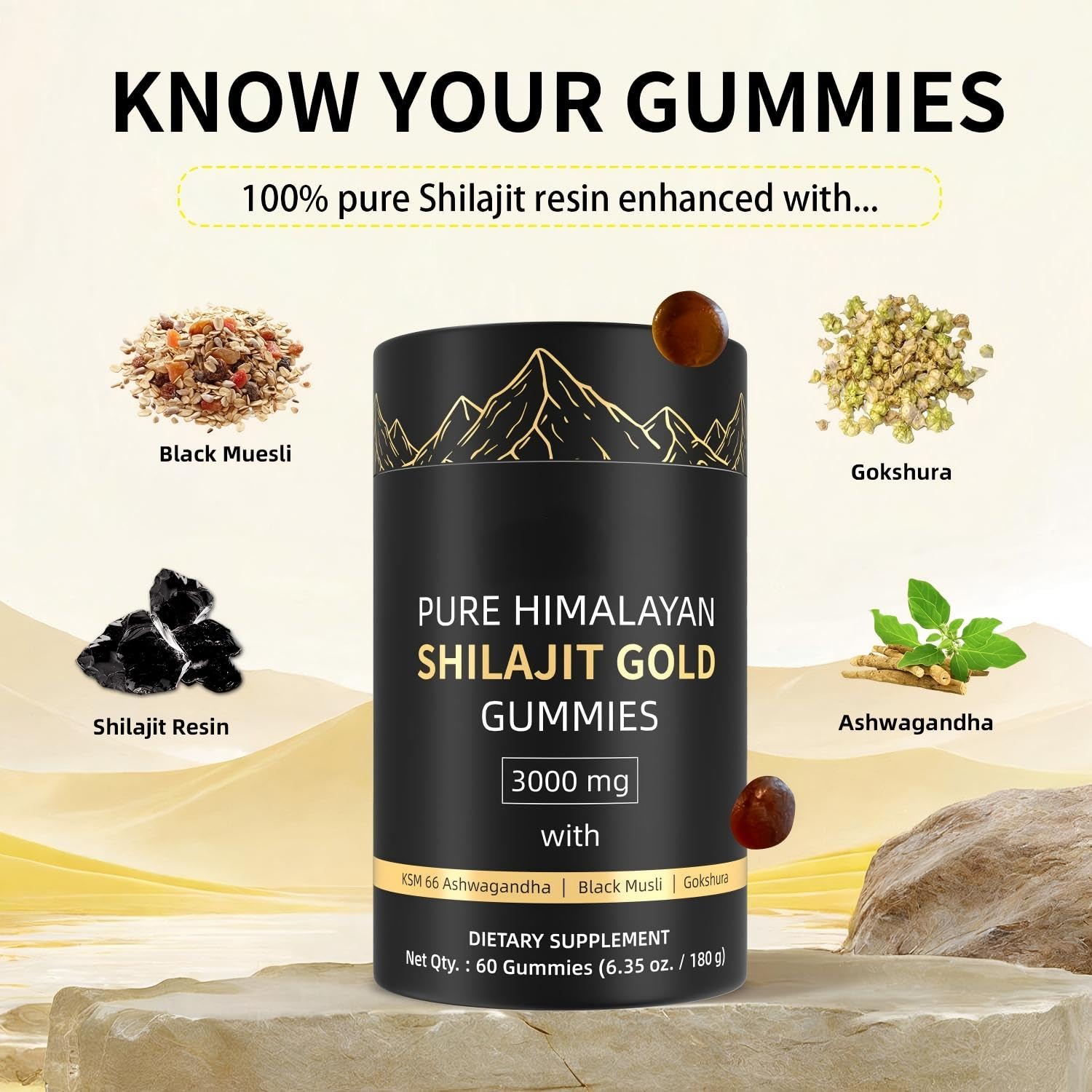 HWAXIGO Shilajit Gummies on a wooden table