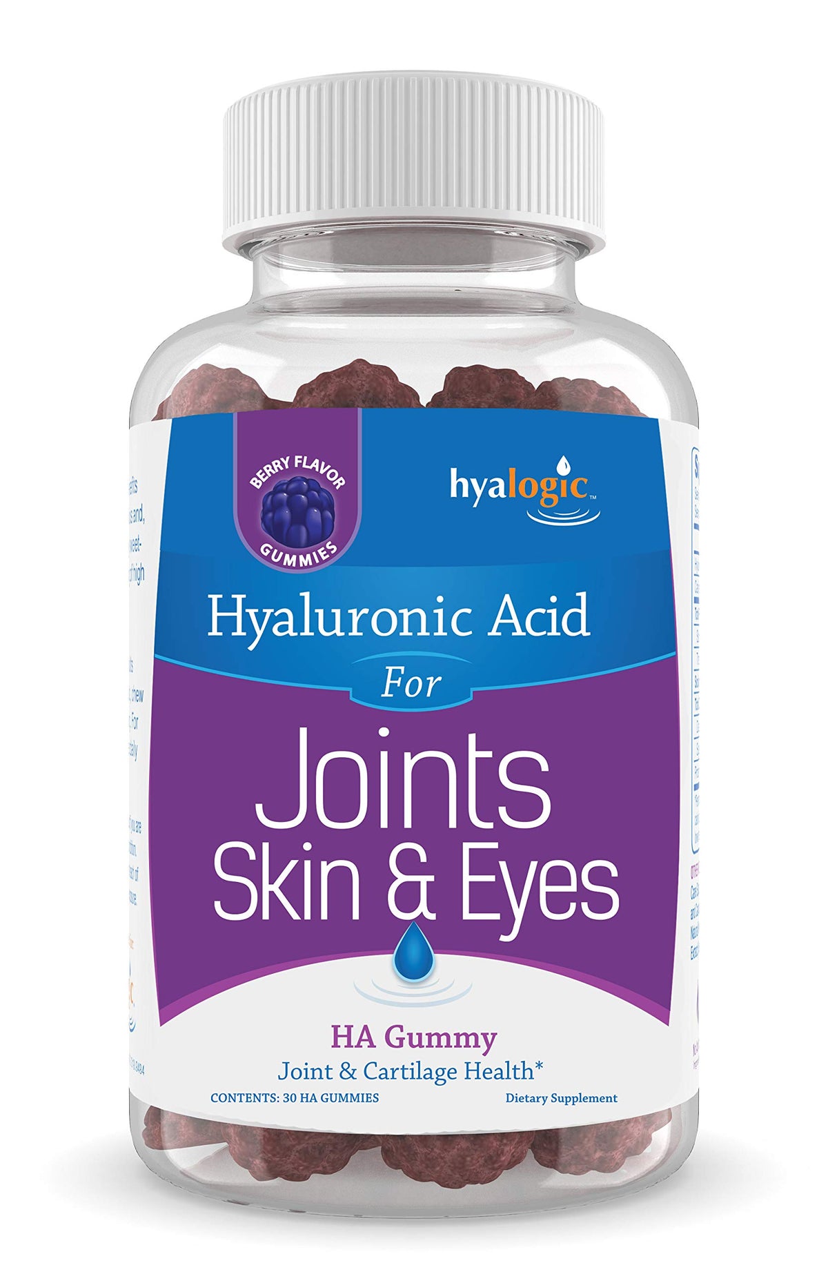 Hyalogic Hyaluronic Acid Gummies front view with mixed berry flavour