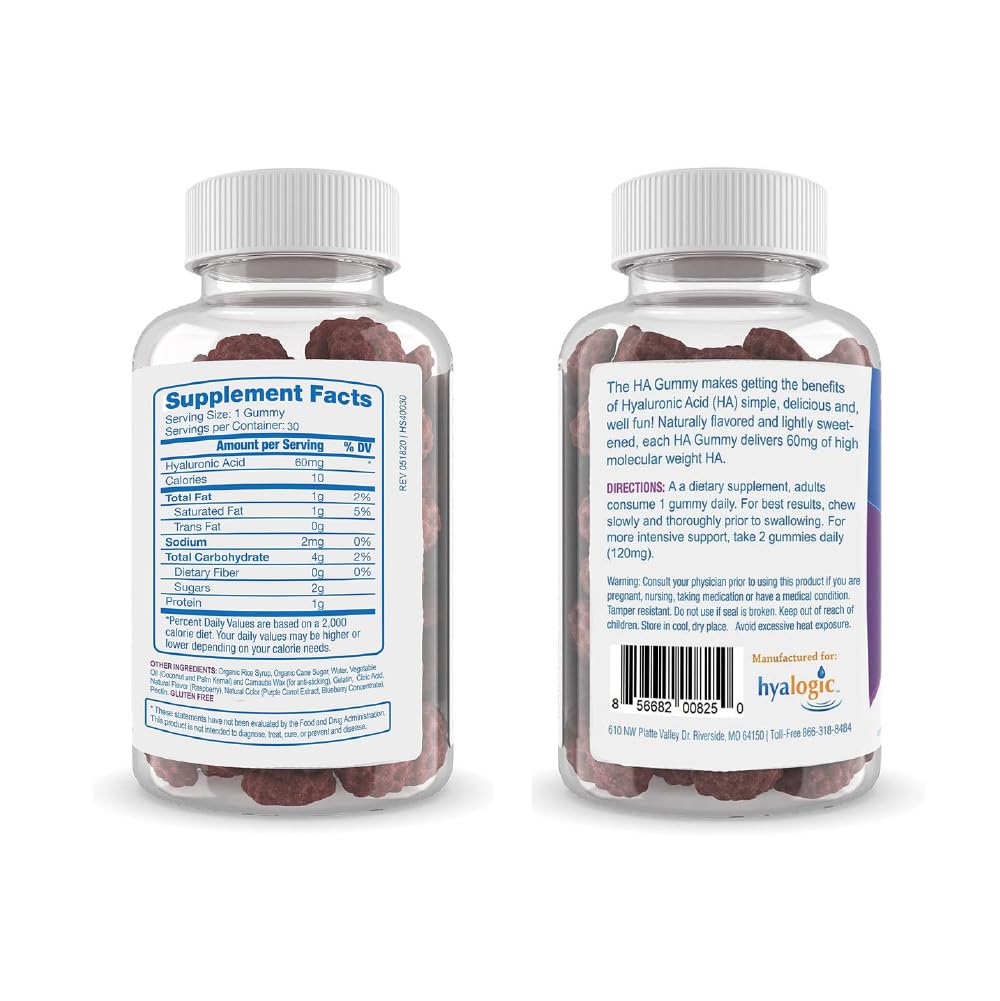 Hyalogic Hyaluronic Acid Gummies with a glass of water