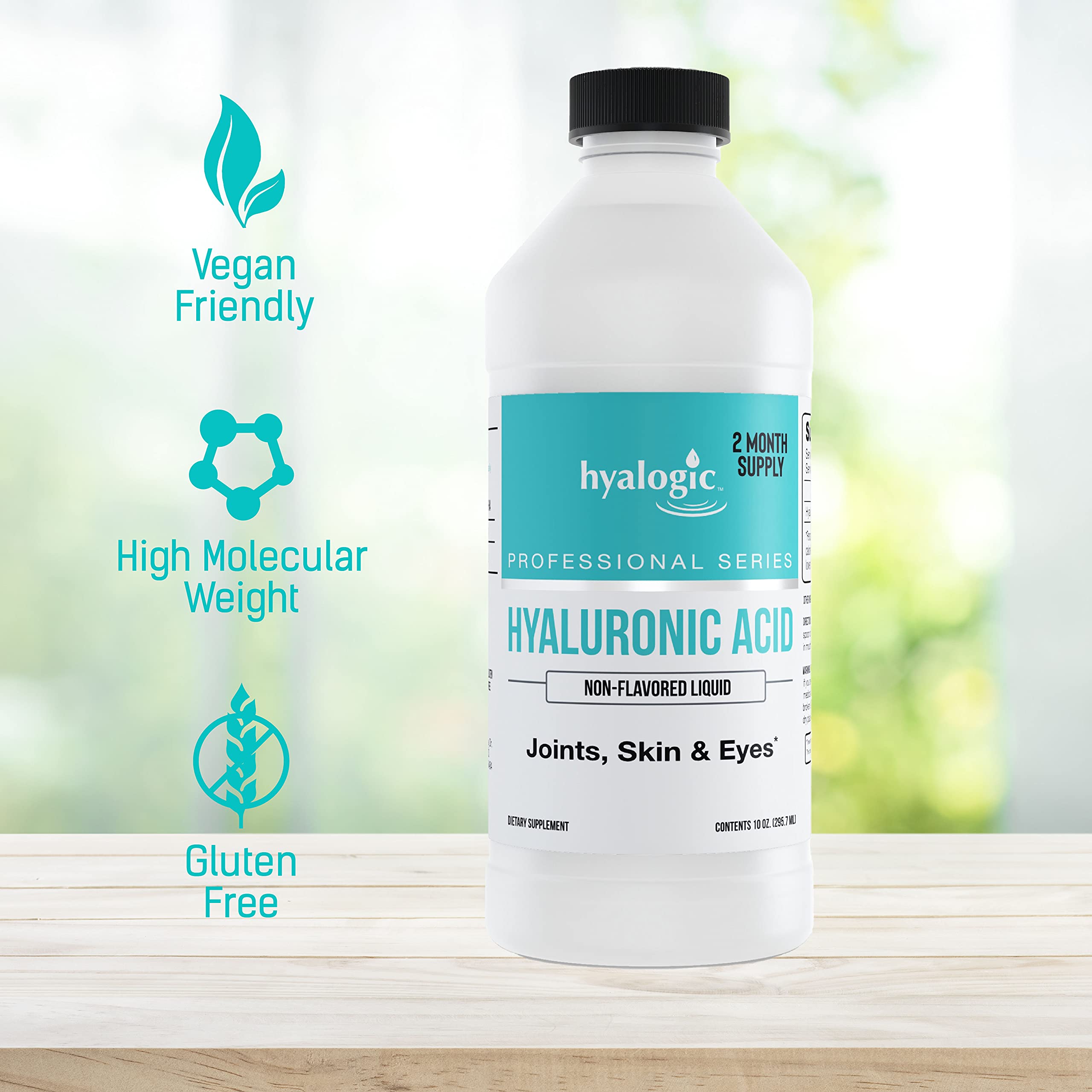 Hyalogic Hyaluronic Acid Liquid Supplement 10 oz in a kitchen setting
