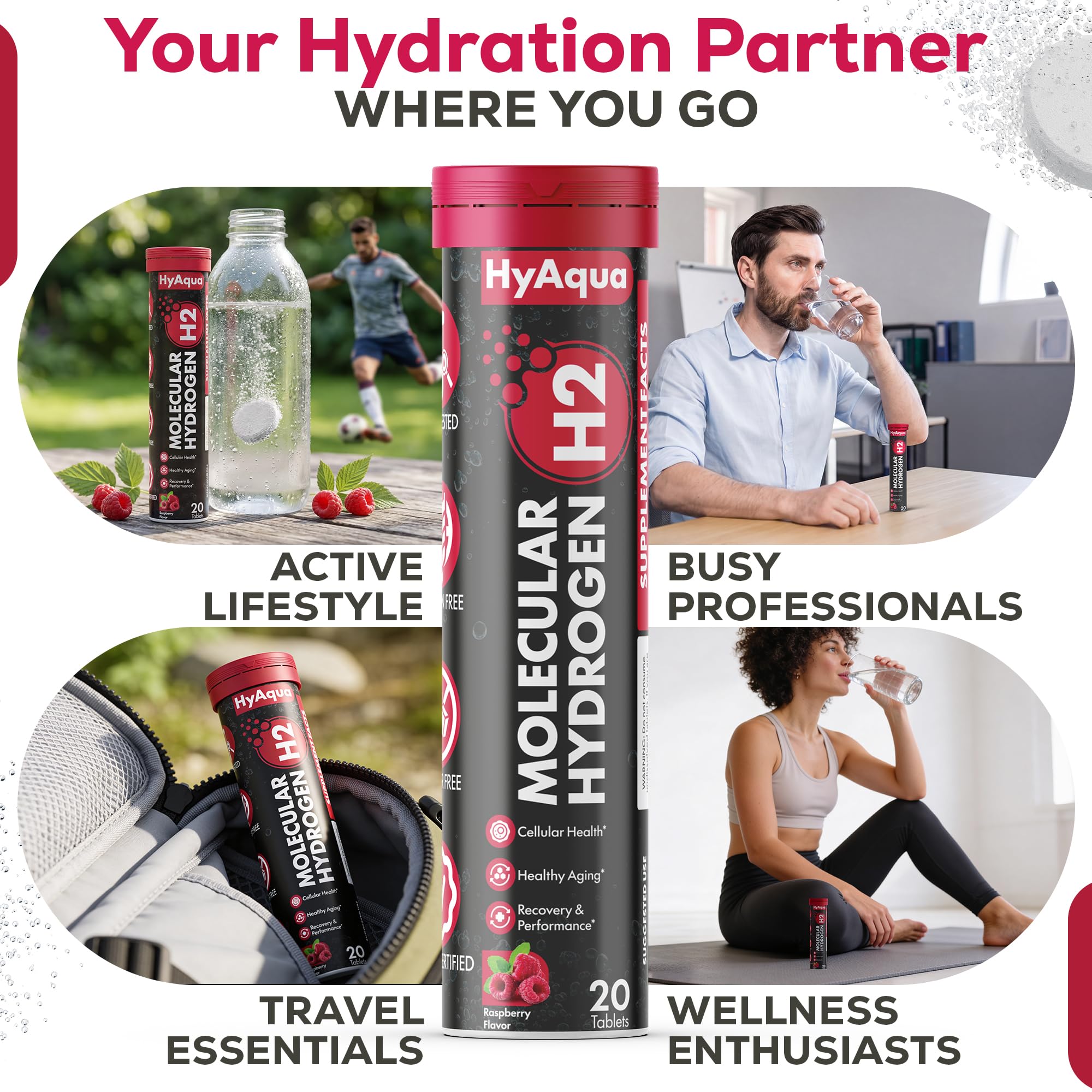 HyAqua Molecular Hydrogen Water Tablets in a glass of water