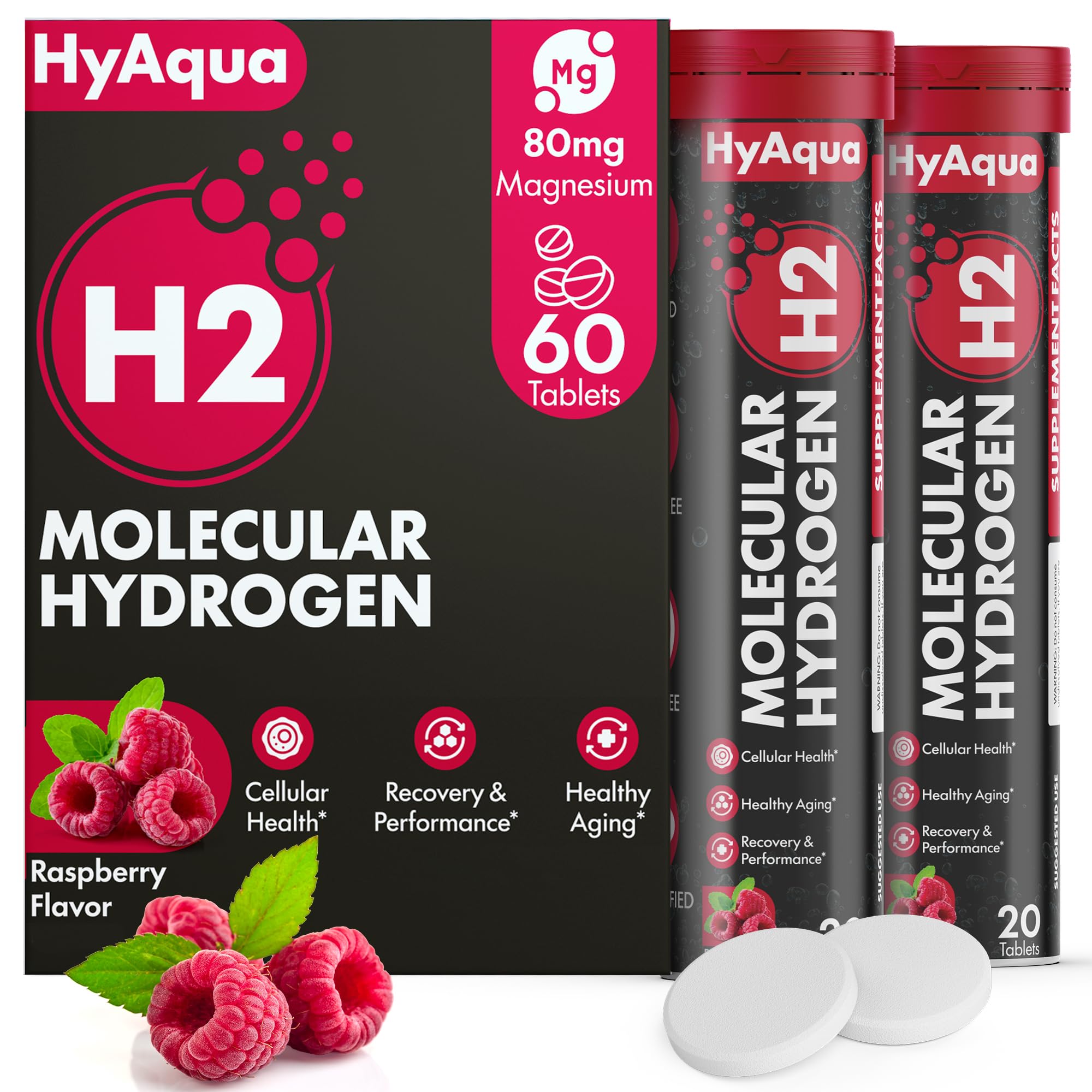 HyAqua Molecular Hydrogen Water Tablets packaging front view