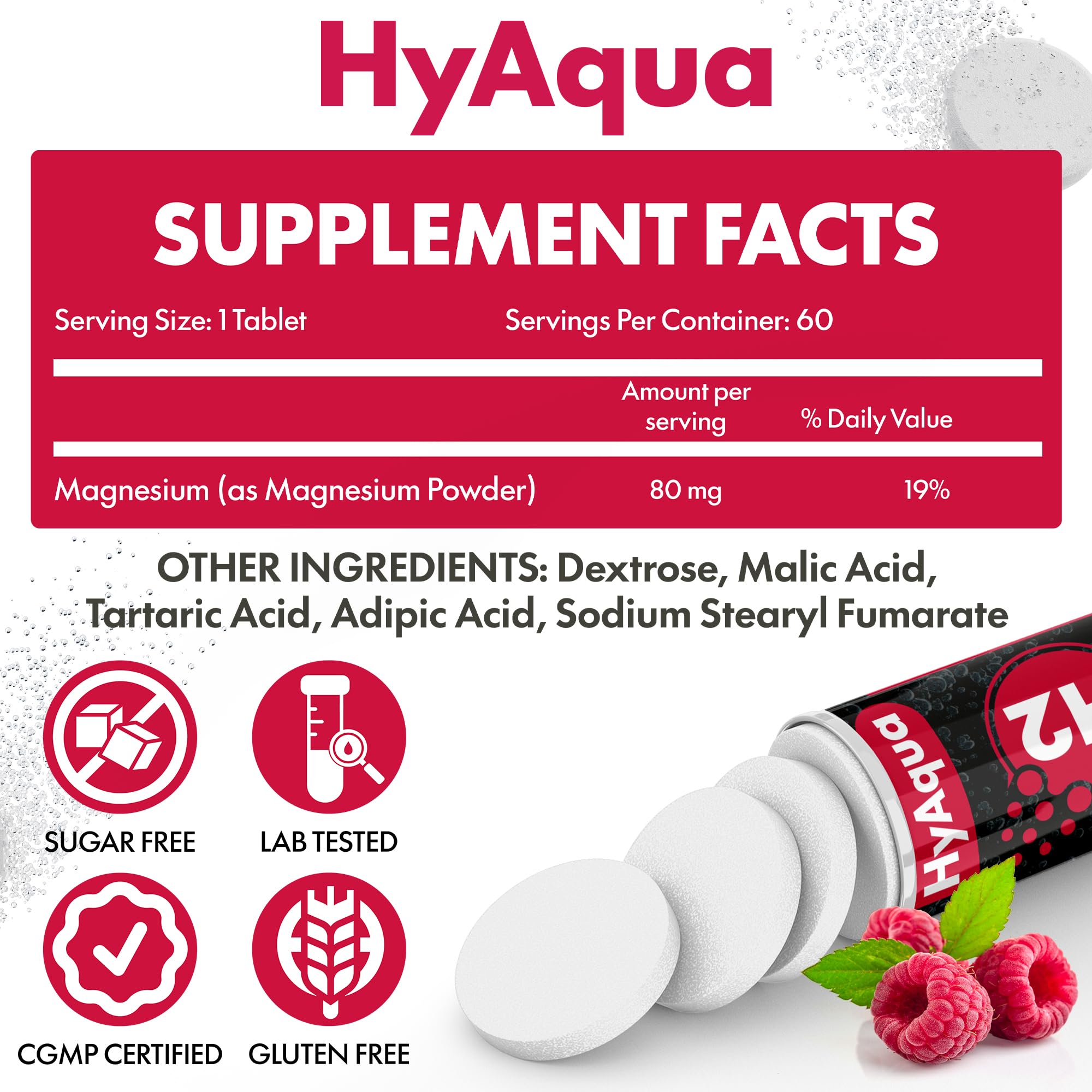 HyAqua Molecular Hydrogen Water Tablets packaging with nutritional information