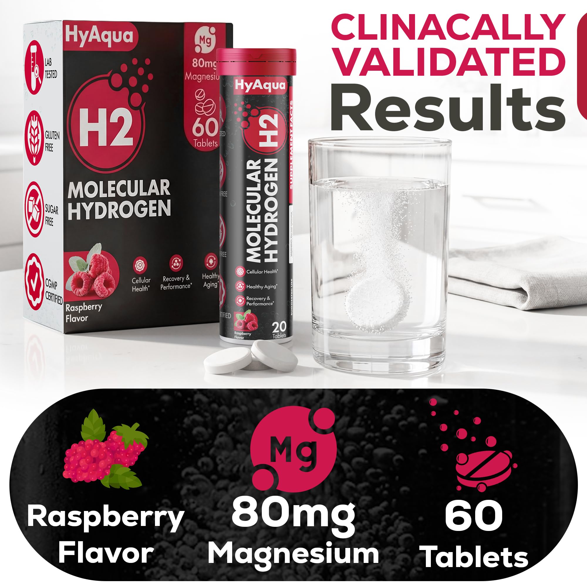HyAqua Molecular Hydrogen Water Tablets side view showing ingredients