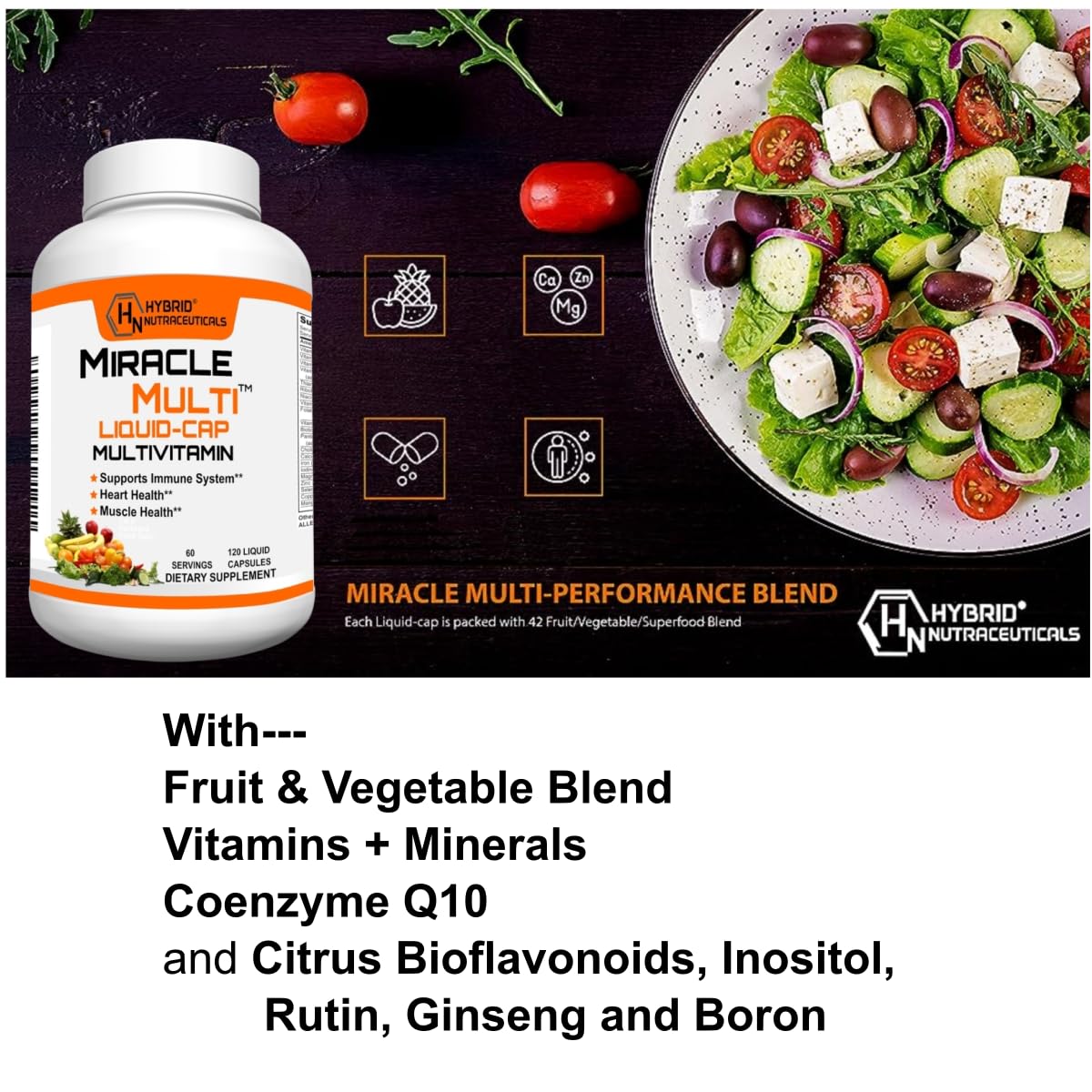 Hybrid Nutraceuticals Miracle Multi Liquid Cap Multivitamin 120 Softgels packaging