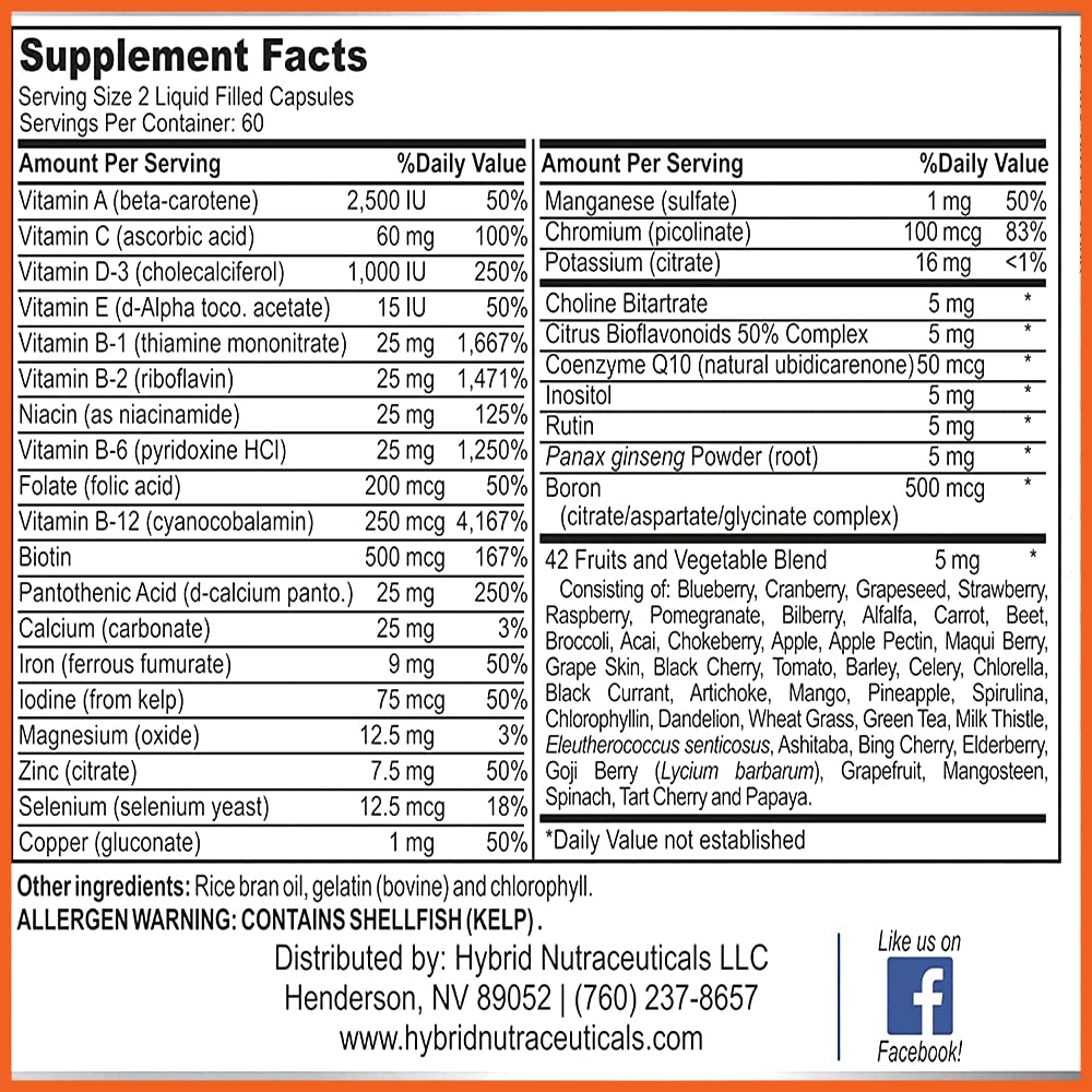 Hybrid Nutraceuticals Miracle Multi Liquid Cap Multivitamin on a wooden table