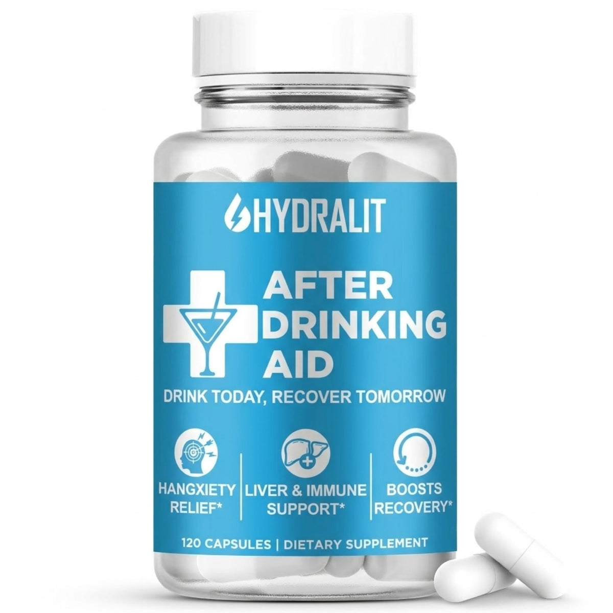Hydralit After Drinking Aid Capsules bottle front view