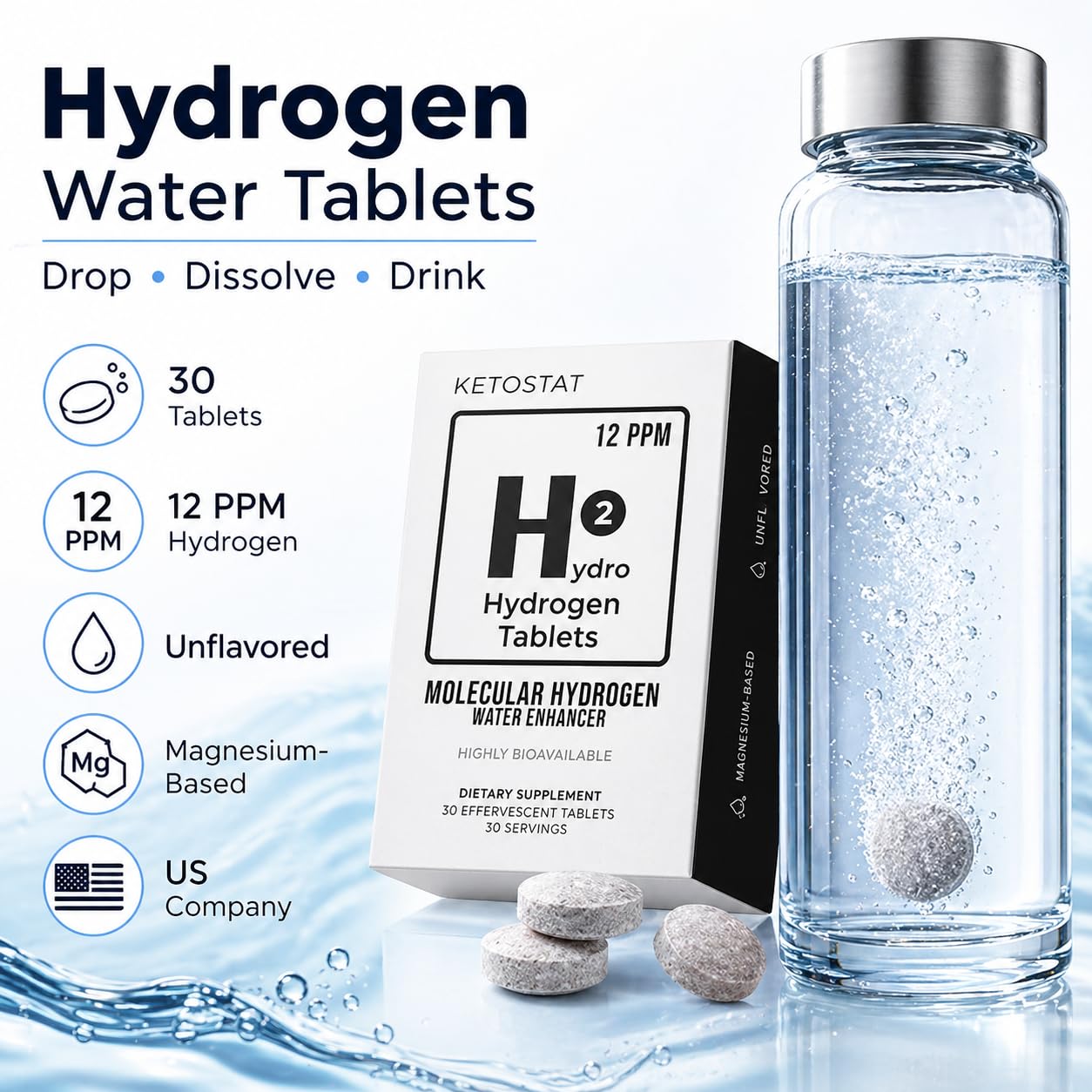 HYDRO HYDROGEN TABLETS close-up of tablets