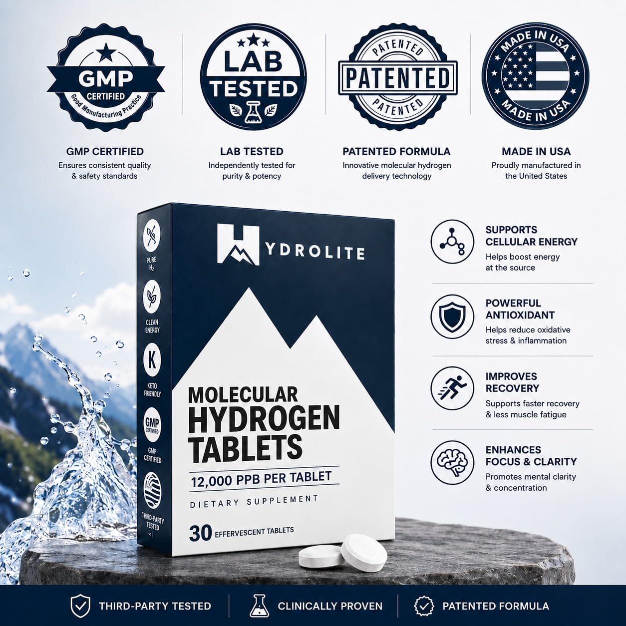 Hydrolite Hydrogen Water Tablets showing individual tablets