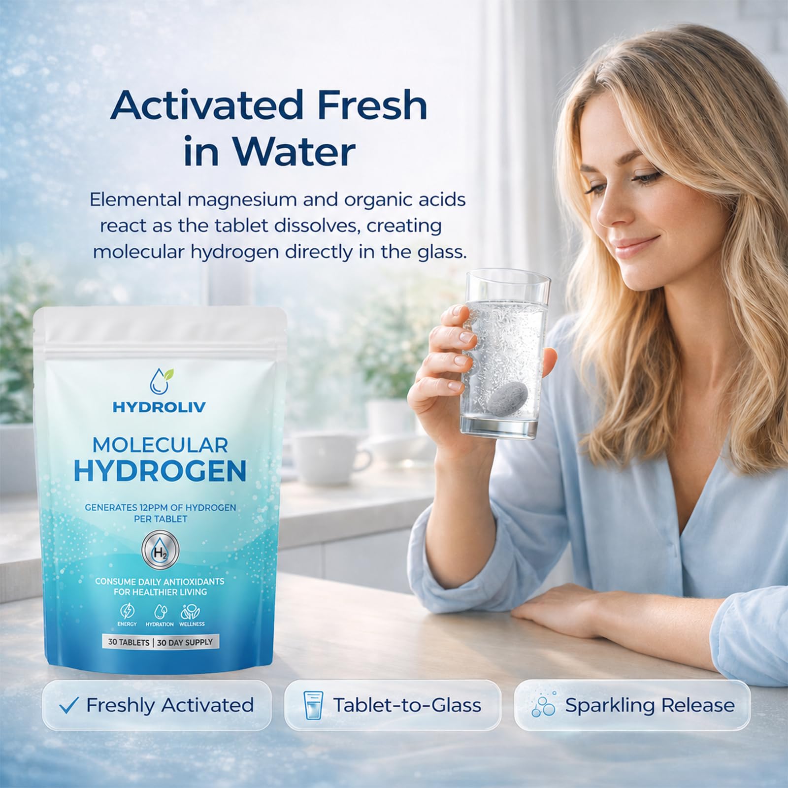 Hydroliv Magnesium Effervescent Tablets close-up of tablet