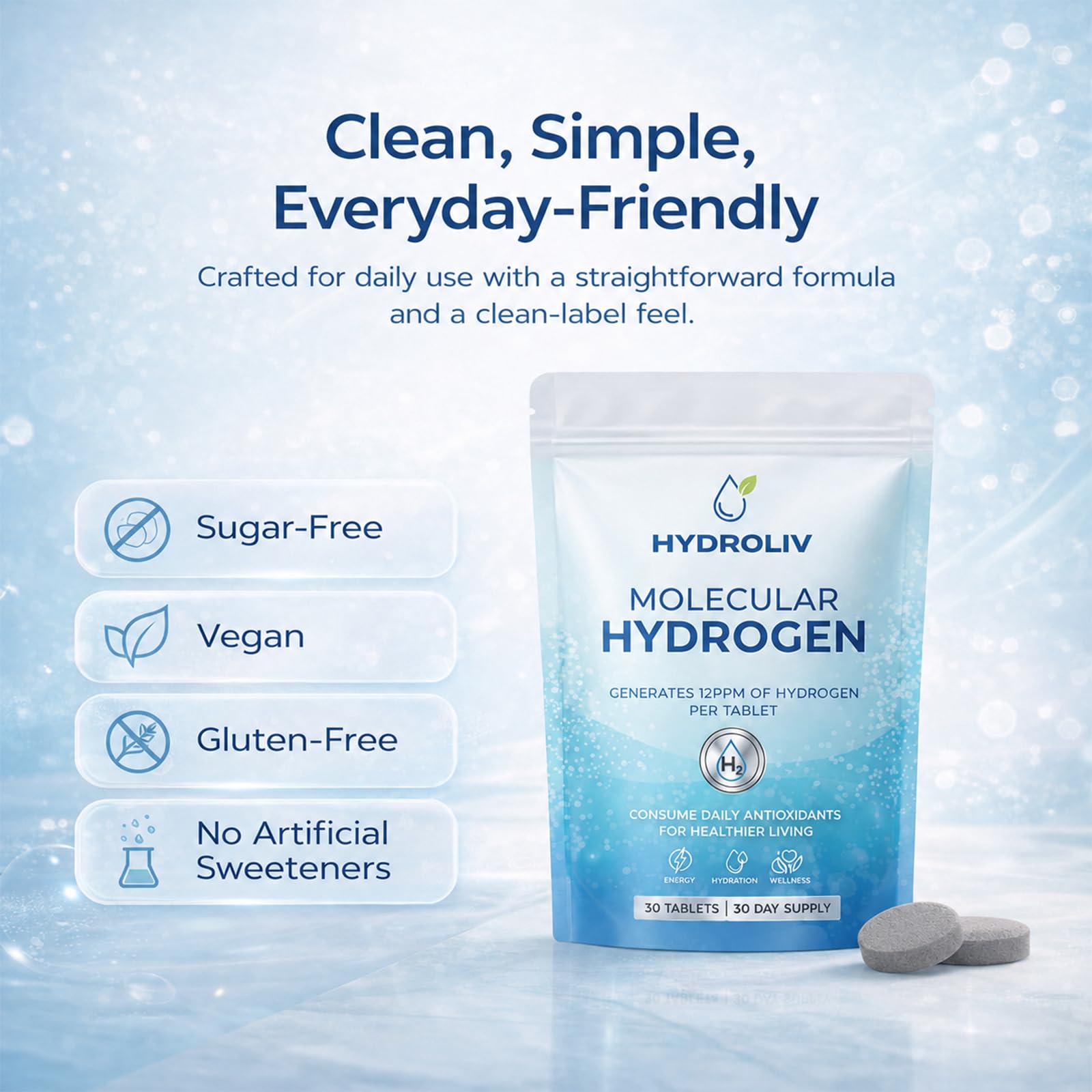Hydroliv Magnesium Effervescent Tablets in a glass of water