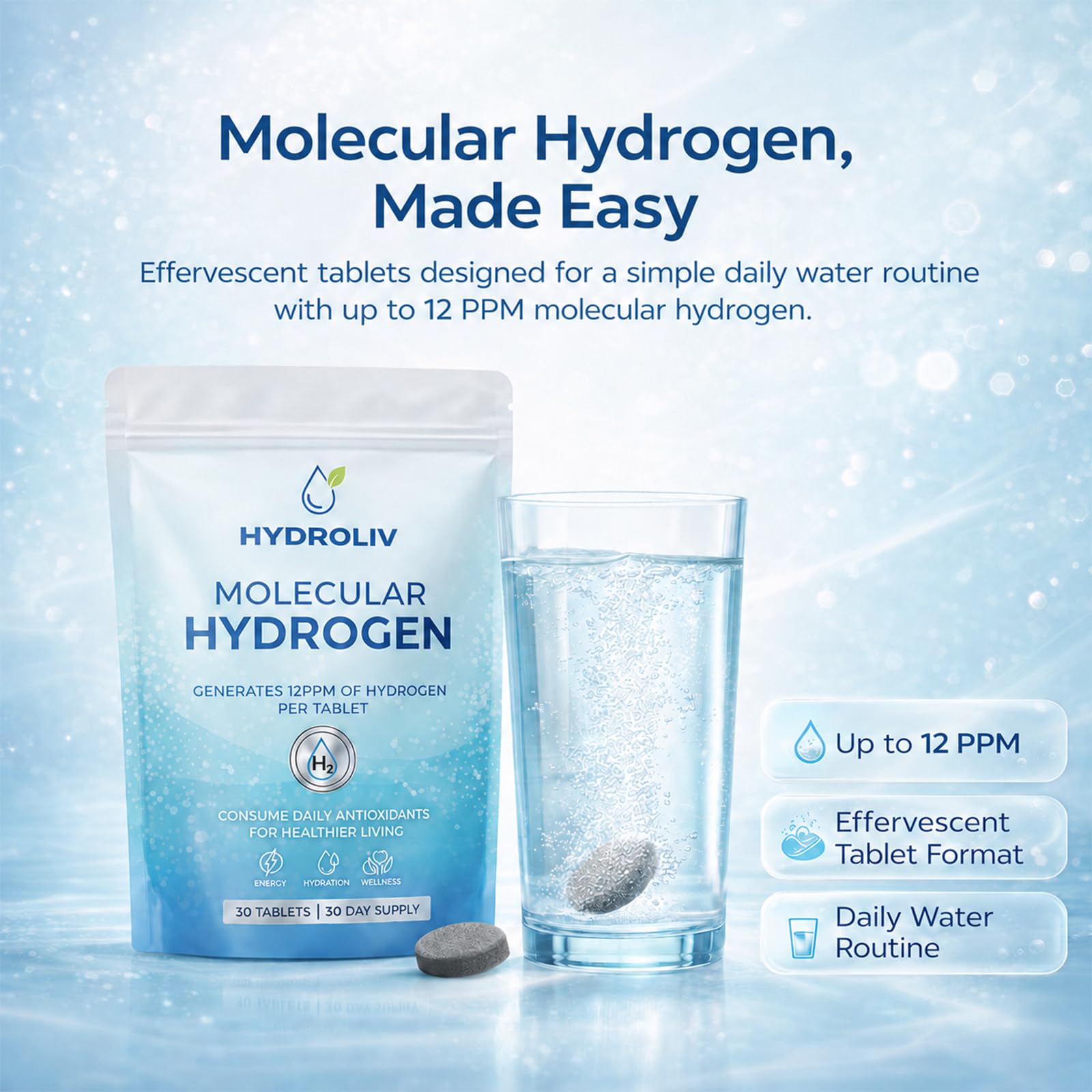 Hydroliv Magnesium Effervescent Tablets in water dissolving