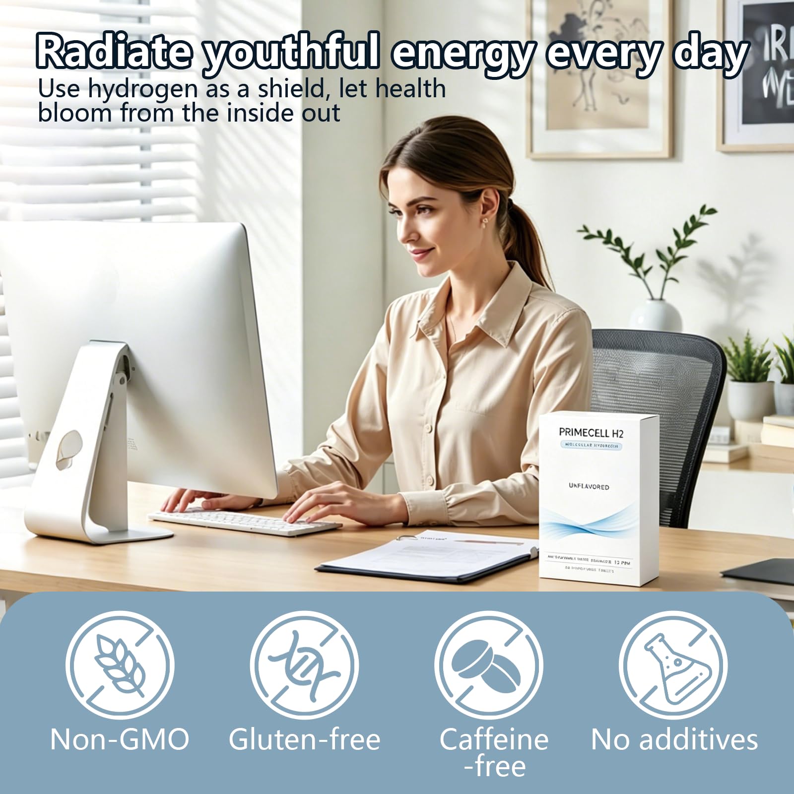 Hydroliv PrimeCell H2 effervescent magnesium tablets with water glass