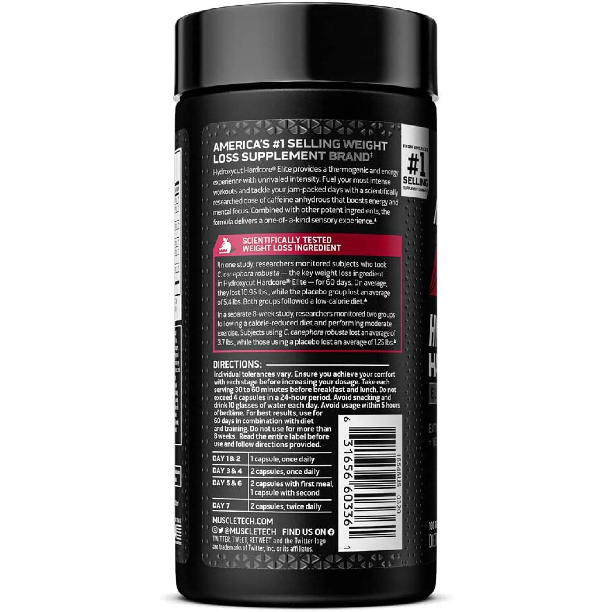 Hydroxycut Hardcore Elite Fat Burner back view with ingredient list