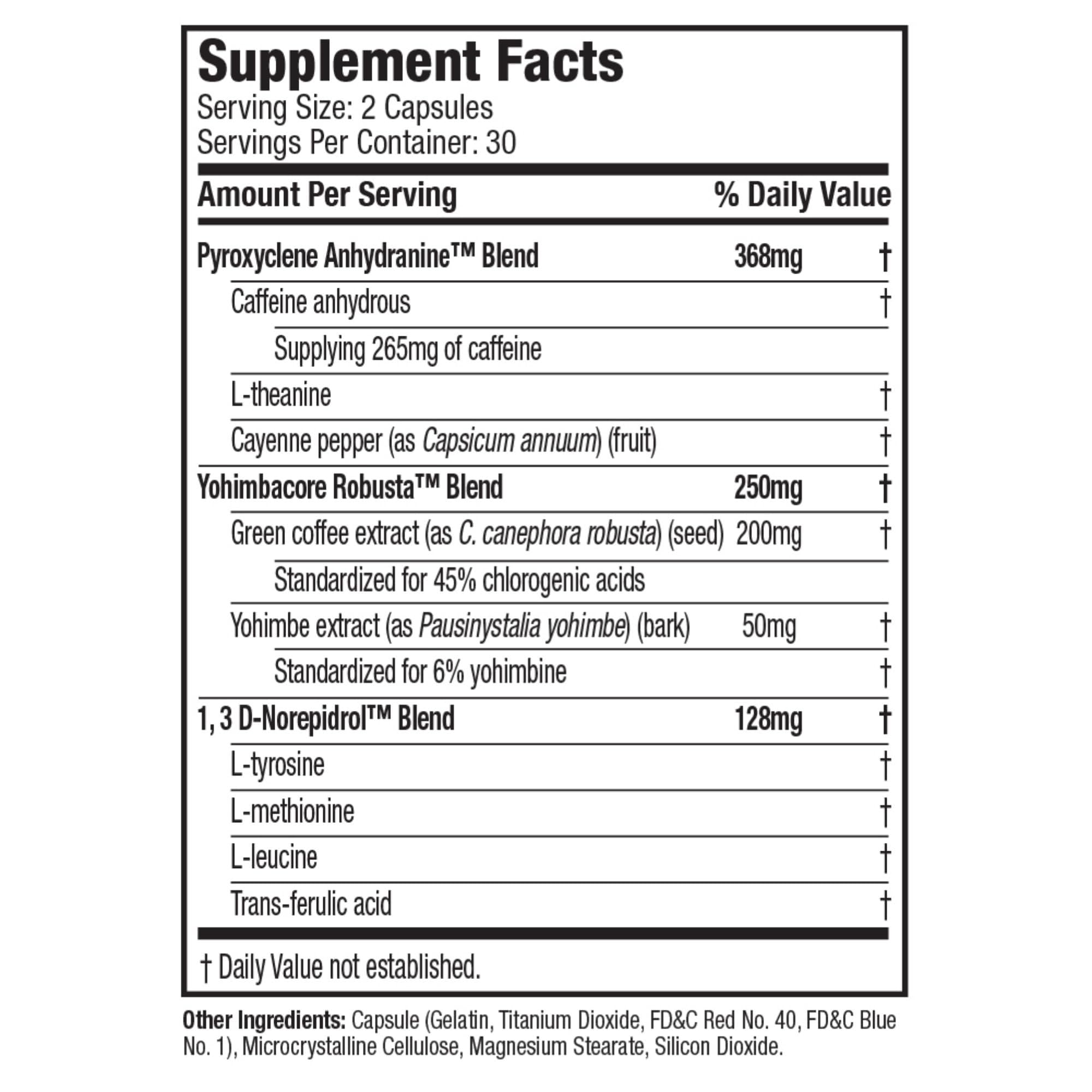 Hydroxycut Hardcore Fat Burner 100g side view showing capsules