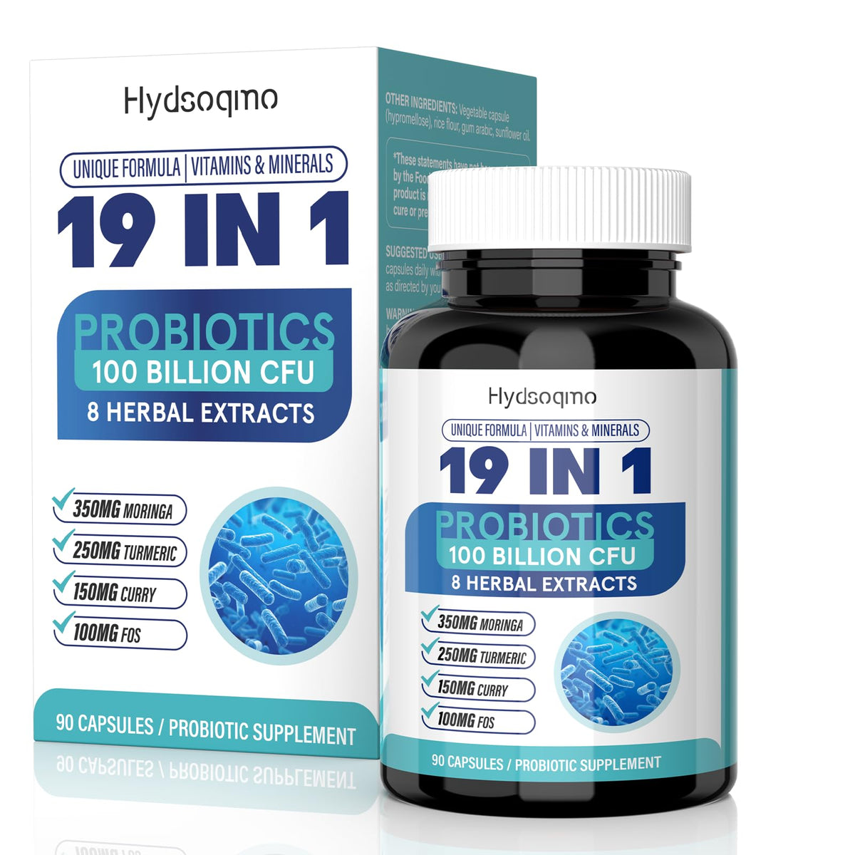 Hydsoqmo Moringa Probiotic Supplement 100 Billion CFU 60 Capsules front view