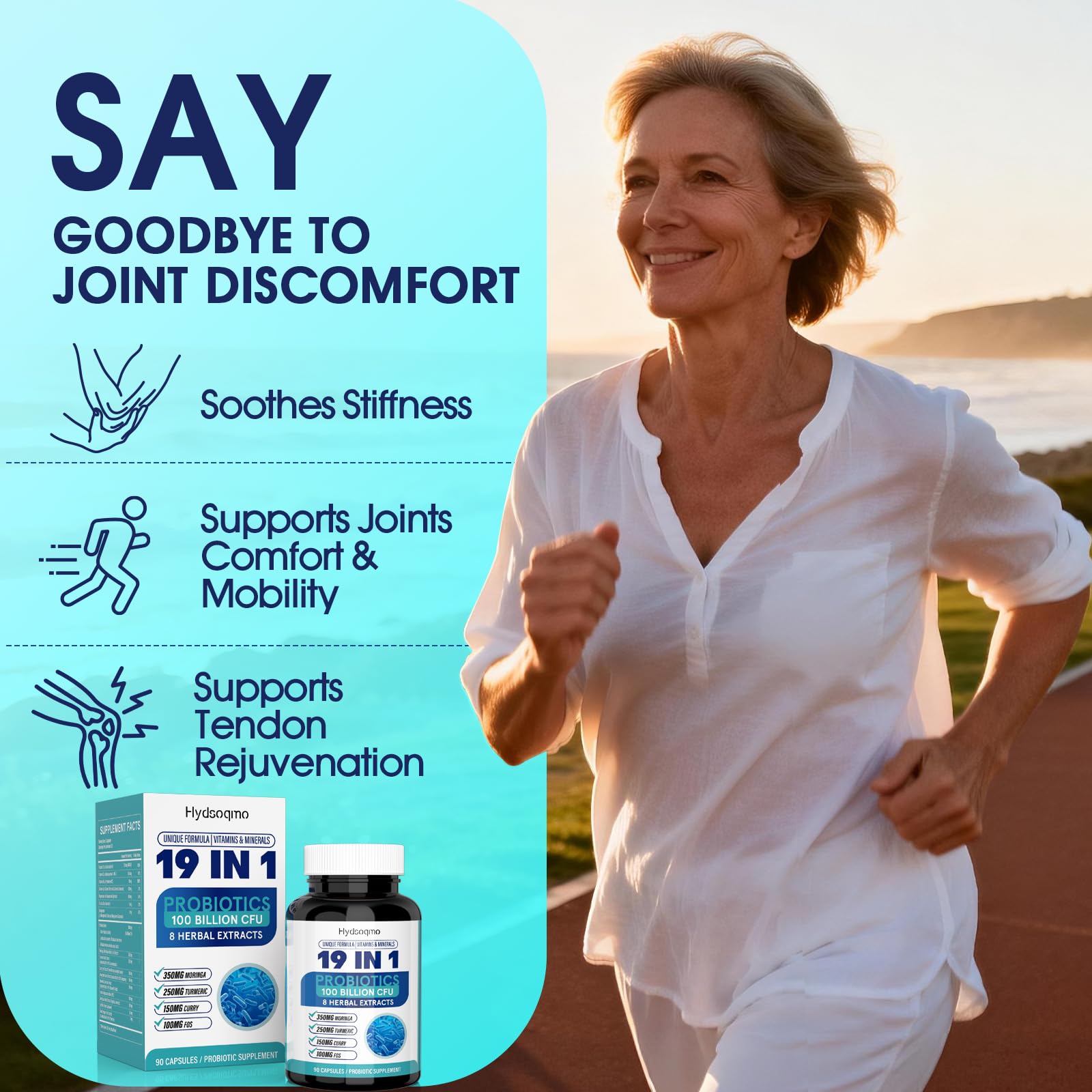 Hydsoqmo Moringa Probiotic Supplement back view with ingredient list