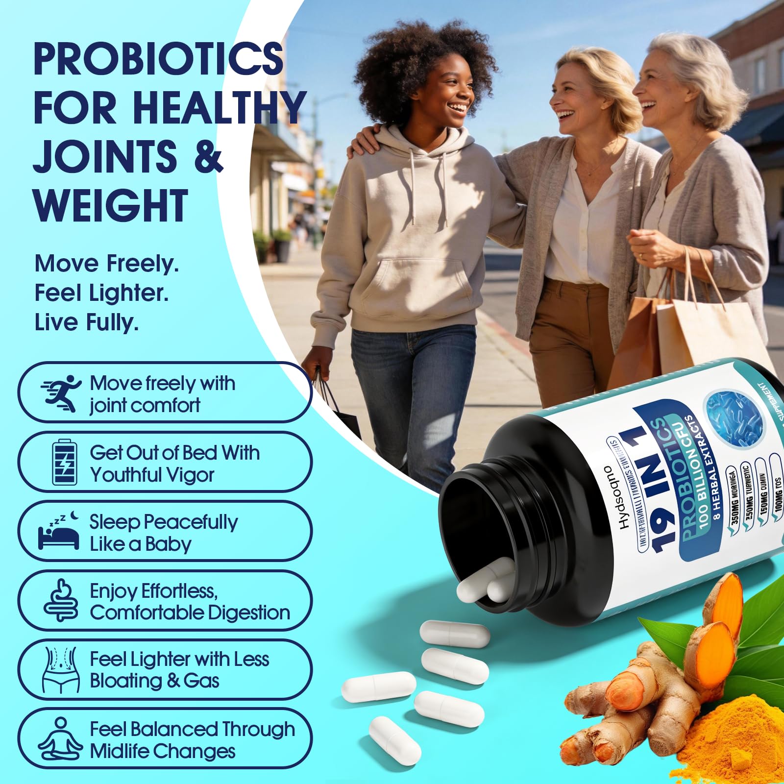 Hydsoqmo Moringa Probiotic Supplement packaging with dimensions