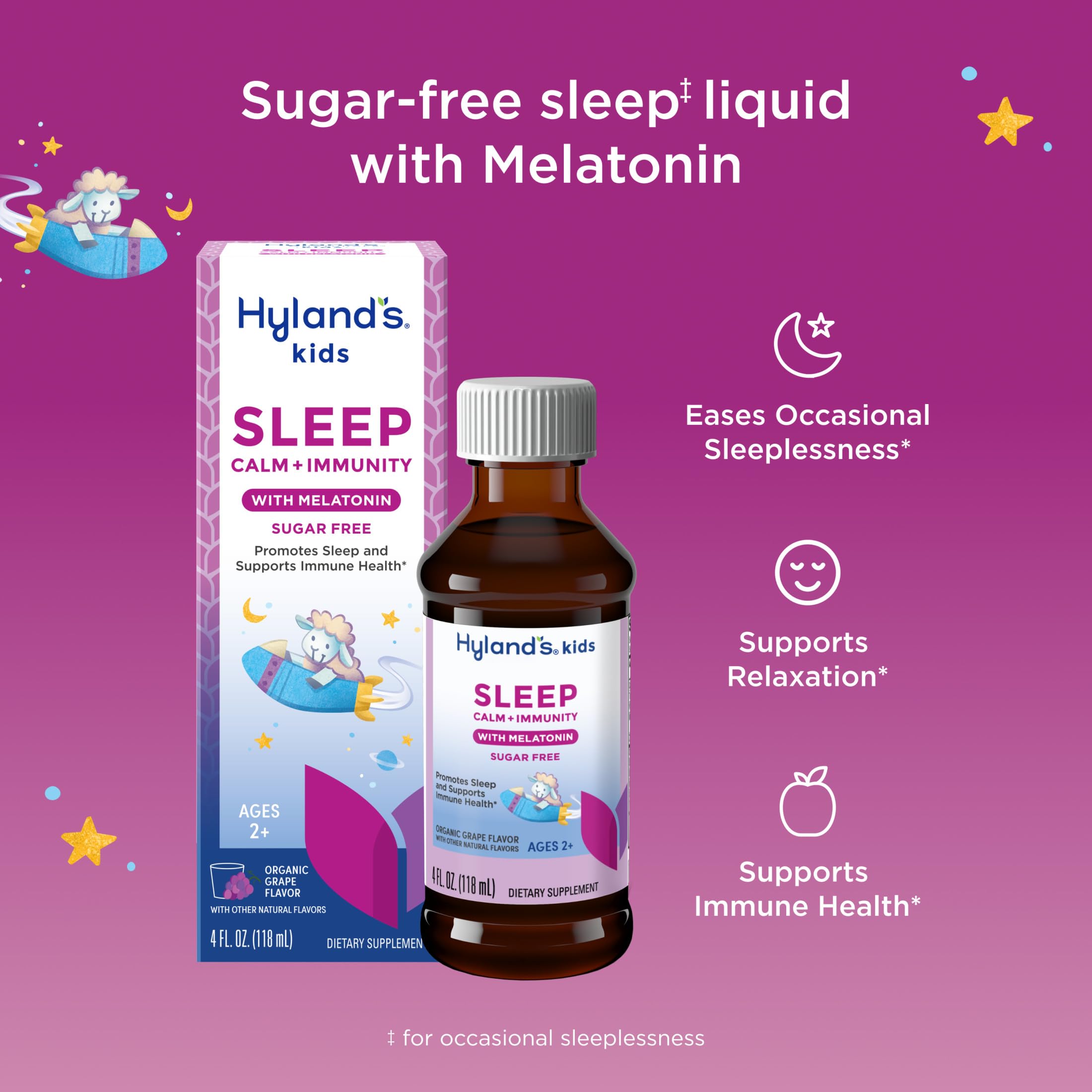 Hyland's Kids Melatonin Sleep + daily wellness Support bottle with label