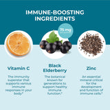 Hyland's Kids Organic Elderberry Plus Gummies with a handful of gummies