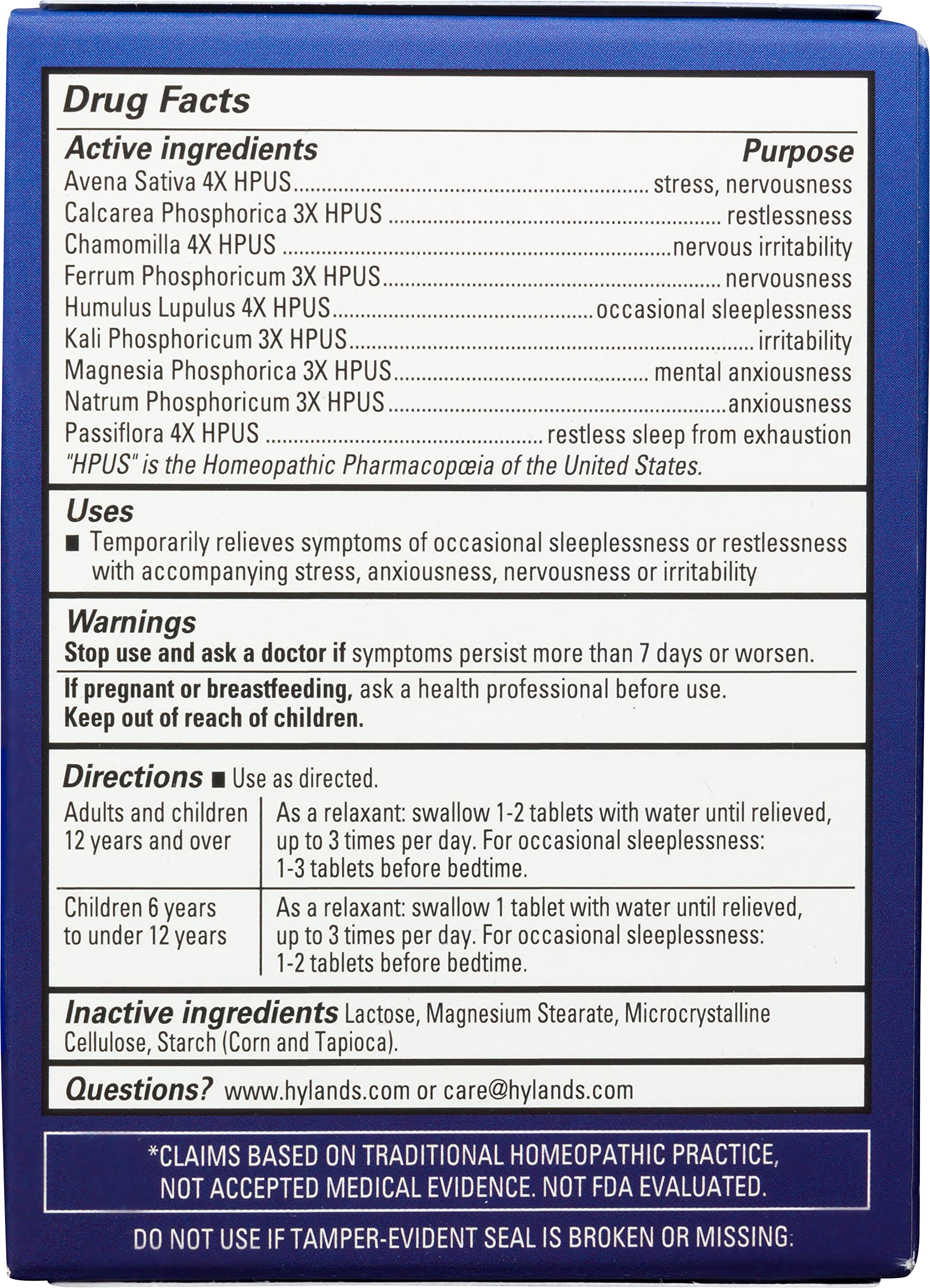 Hyland's Sleep Aid Tablets showing dosage instructions on packaging