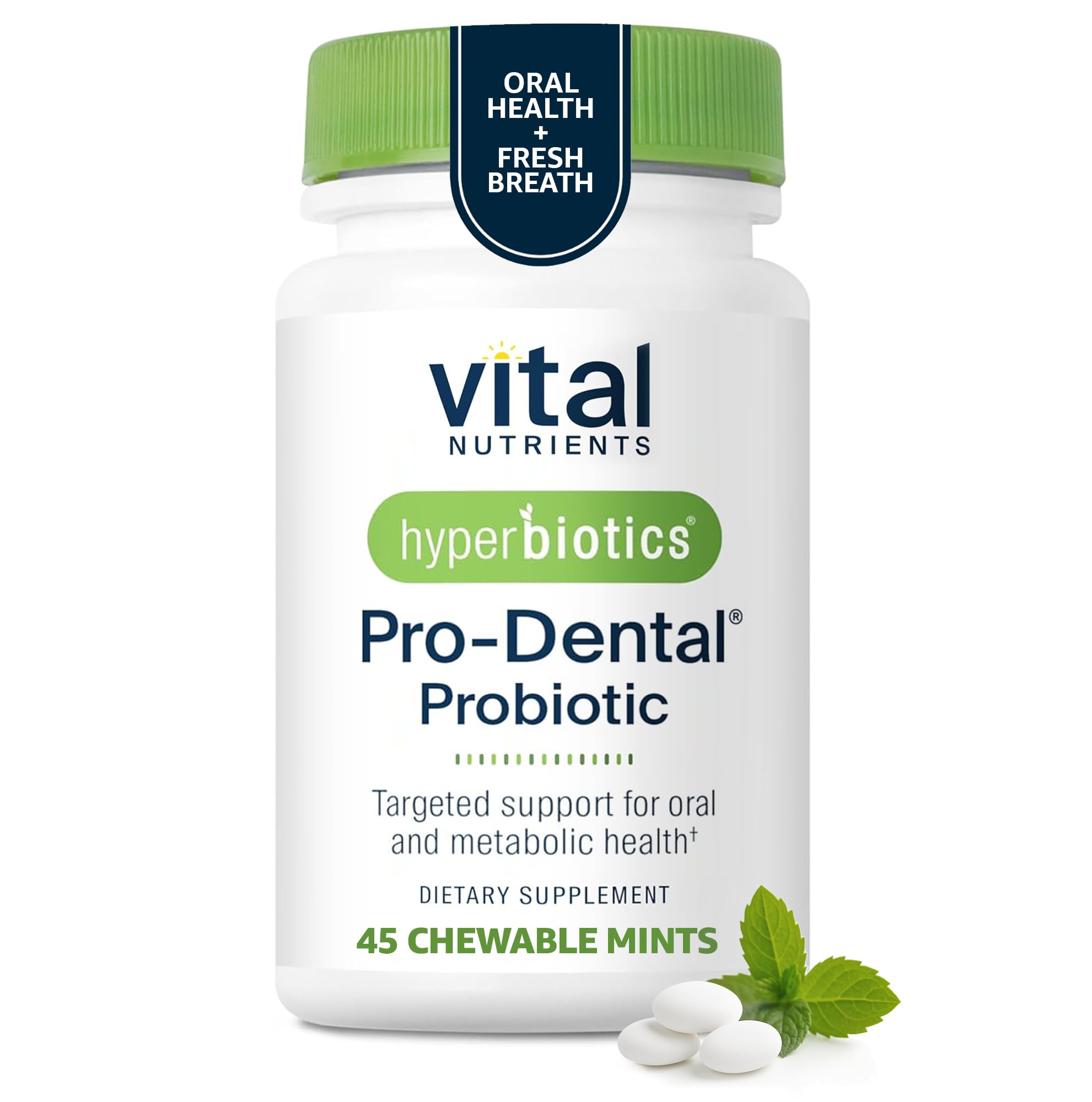 Hyperbiotics Oral Probiotics Mint Chewable Tablets front view