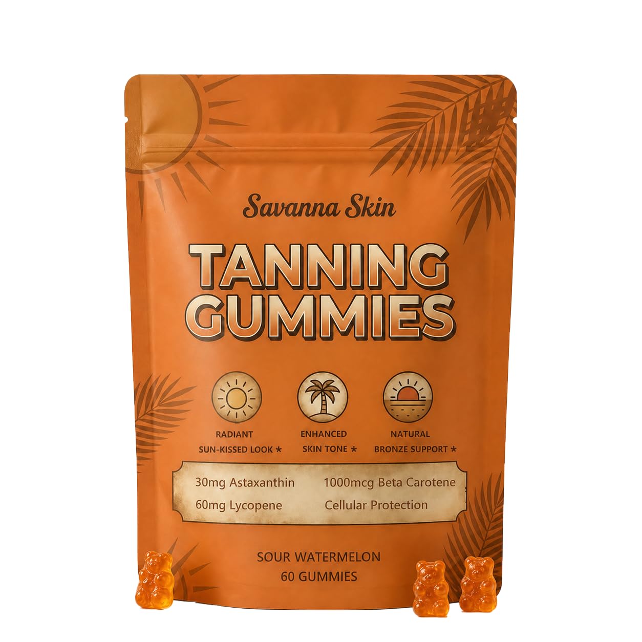 Hyuikiu Savanna Skin Tanning Gummies front view with packaging