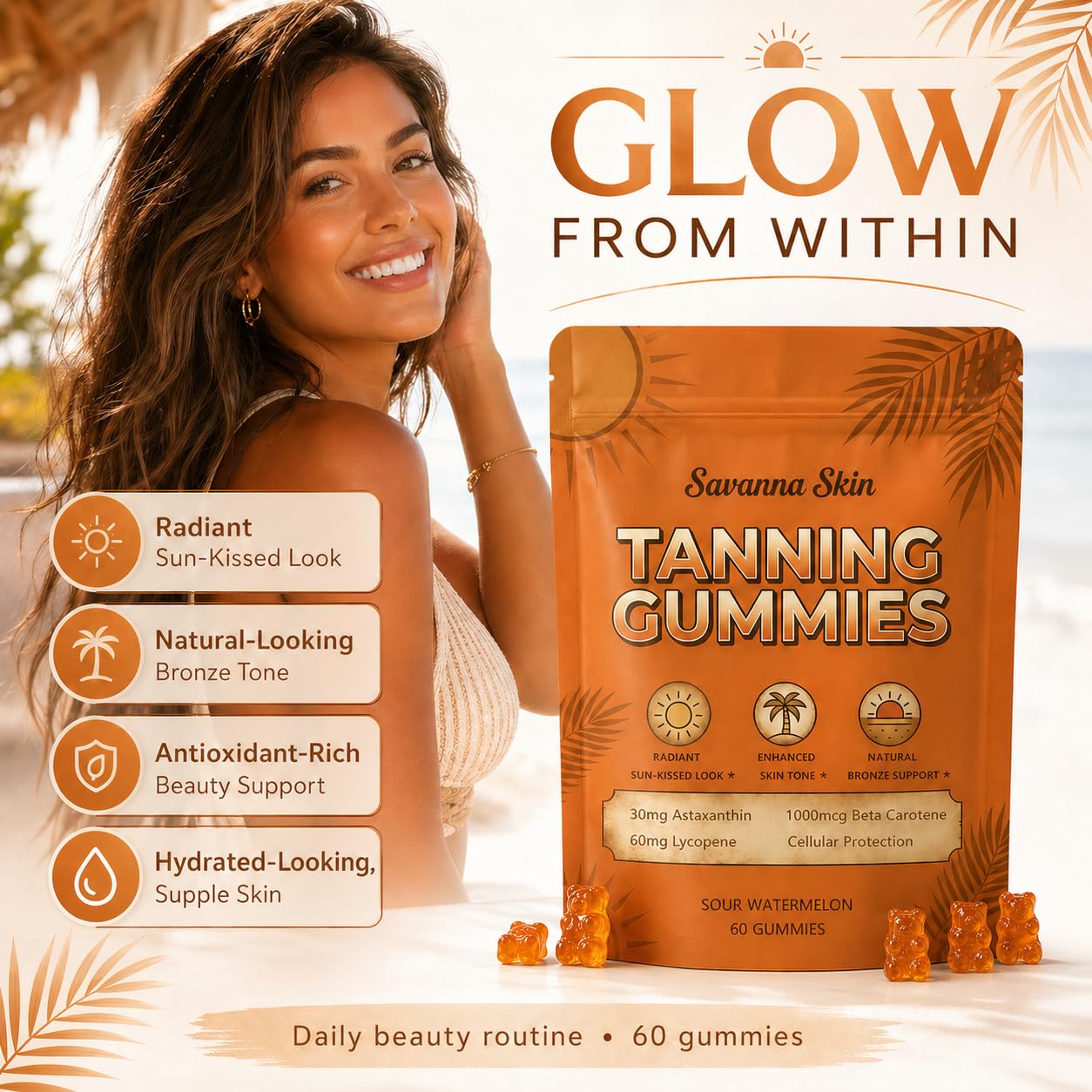 Hyuikiu Savanna Skin Tanning Gummies showing watermelon flavour