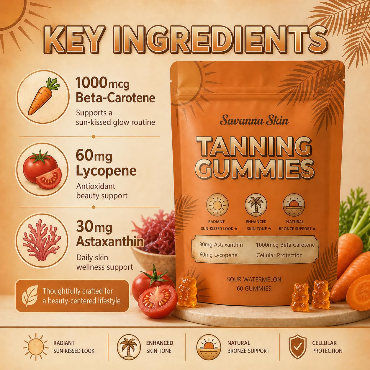 Hyuikiu Savanna Skin Tanning Gummies side view with dosage details