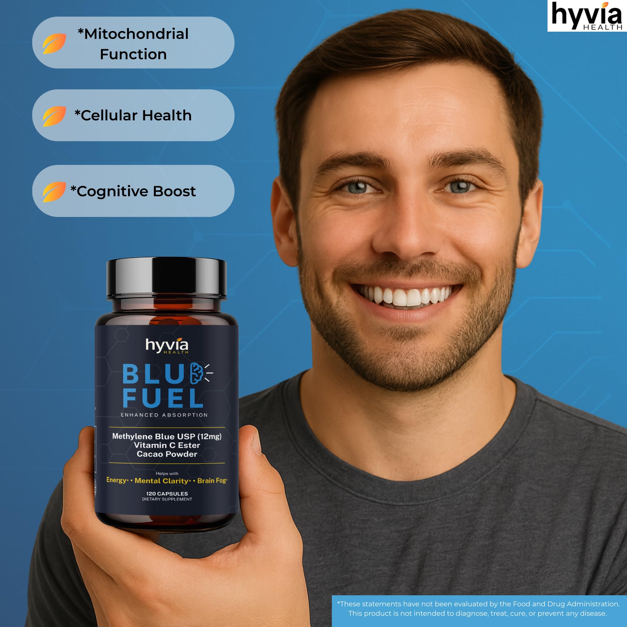 Hyvia Health Blue Fuel Methylene Blue Capsules back label