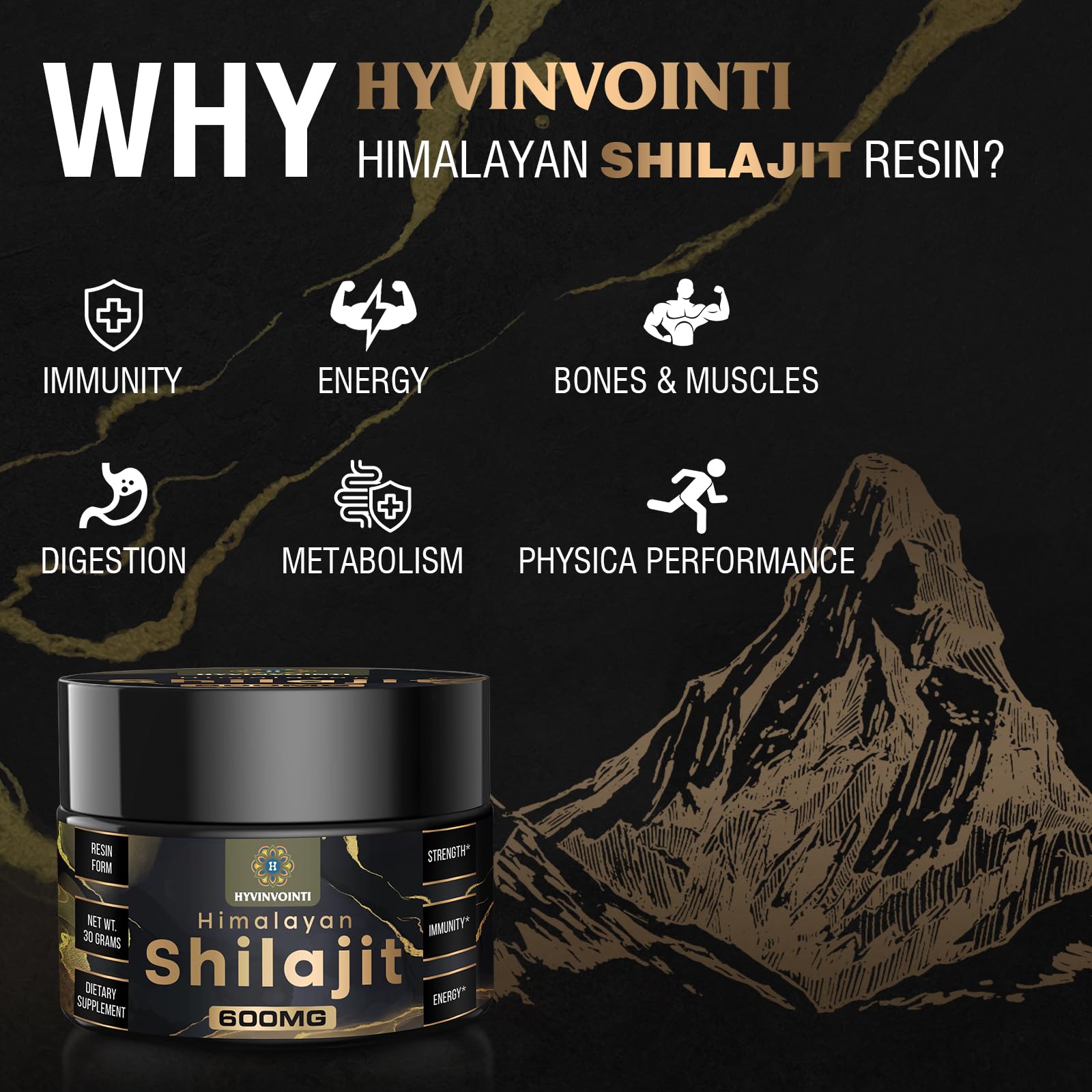 HYVINVOINTI Himalayan Shilajit Resin 600mg measuring stick