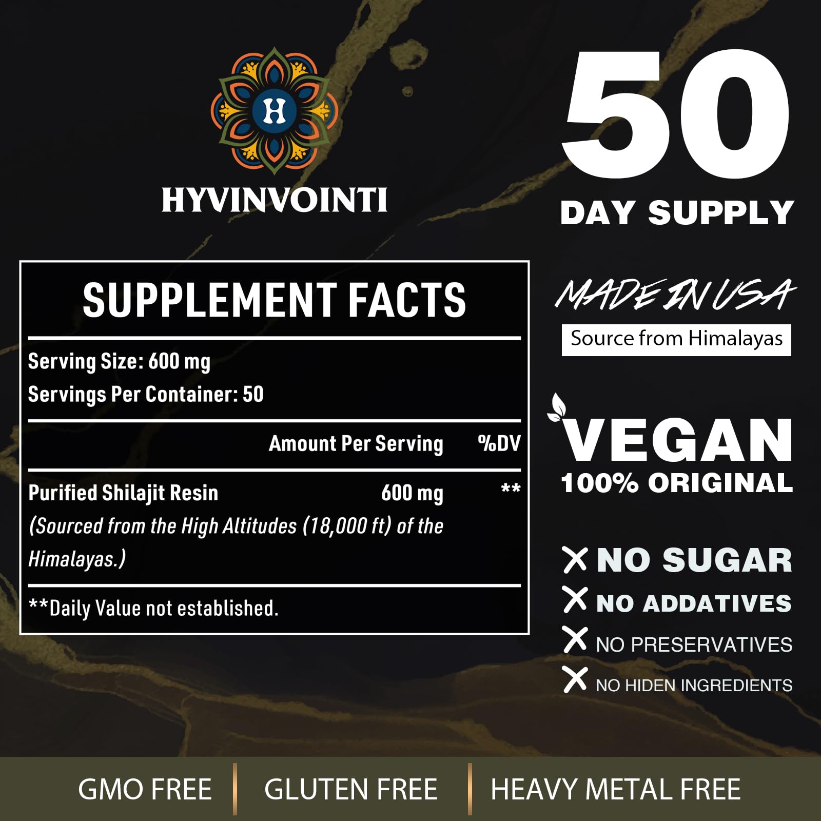 HYVINVOINTI Himalayan Shilajit Resin 600mg packaging