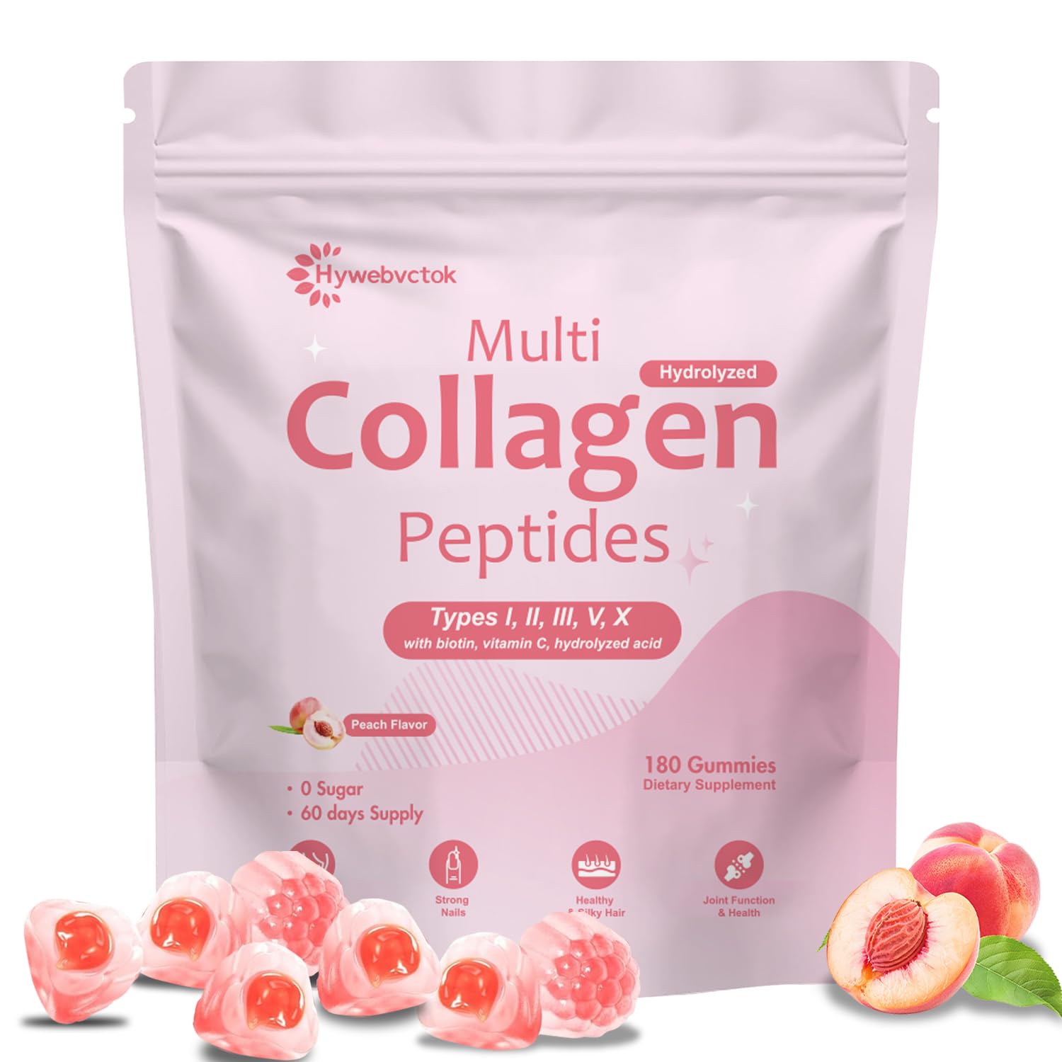 Hywebvctok Collagen Gummies front view with peach flavour