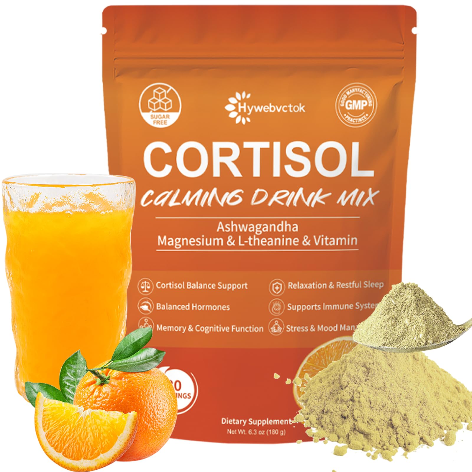 Hywebvctok Cortisol Drink Mix 6.3oz orange flavour front view