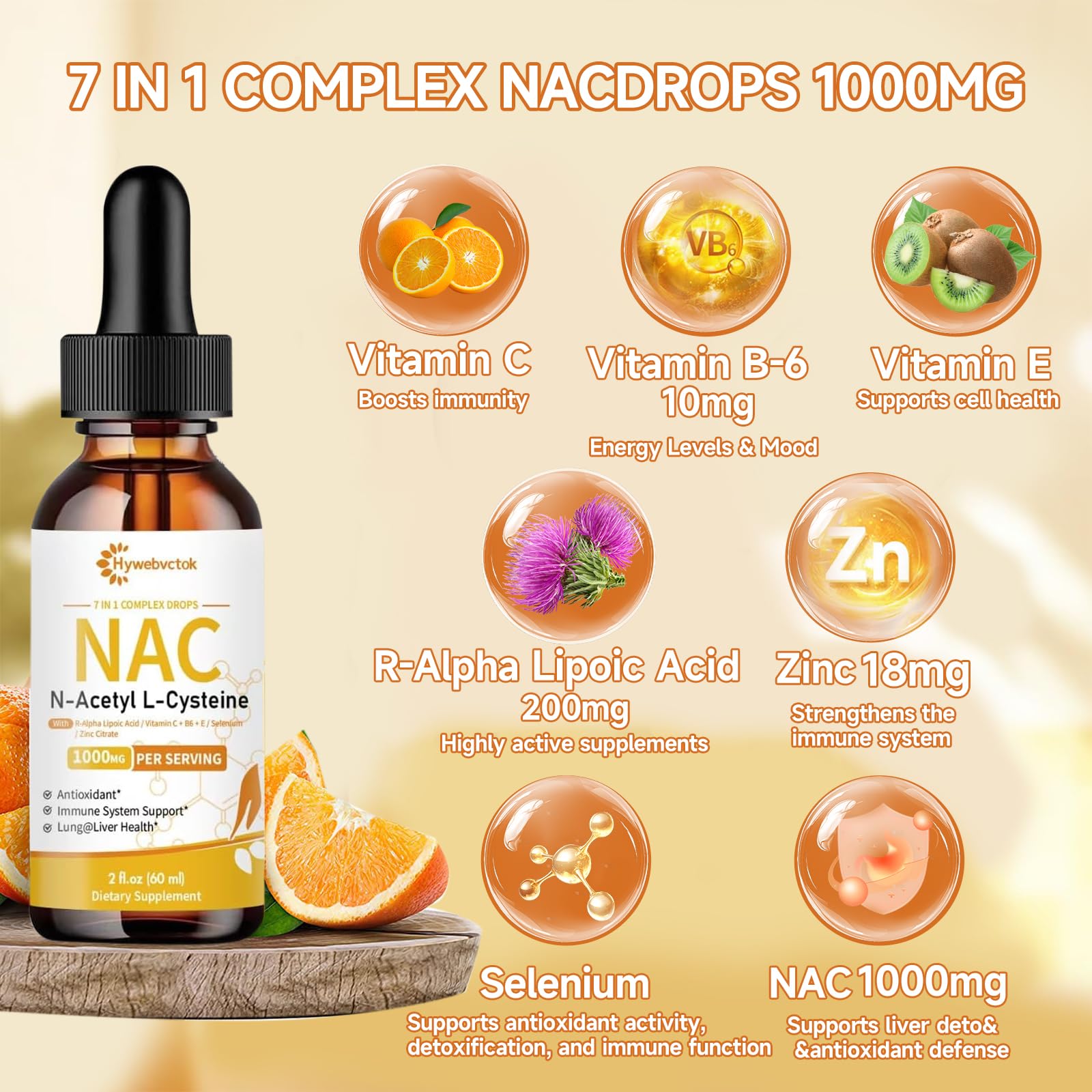 Hywebvctok Liquid NAC Drops 1000 mg dosage dropper