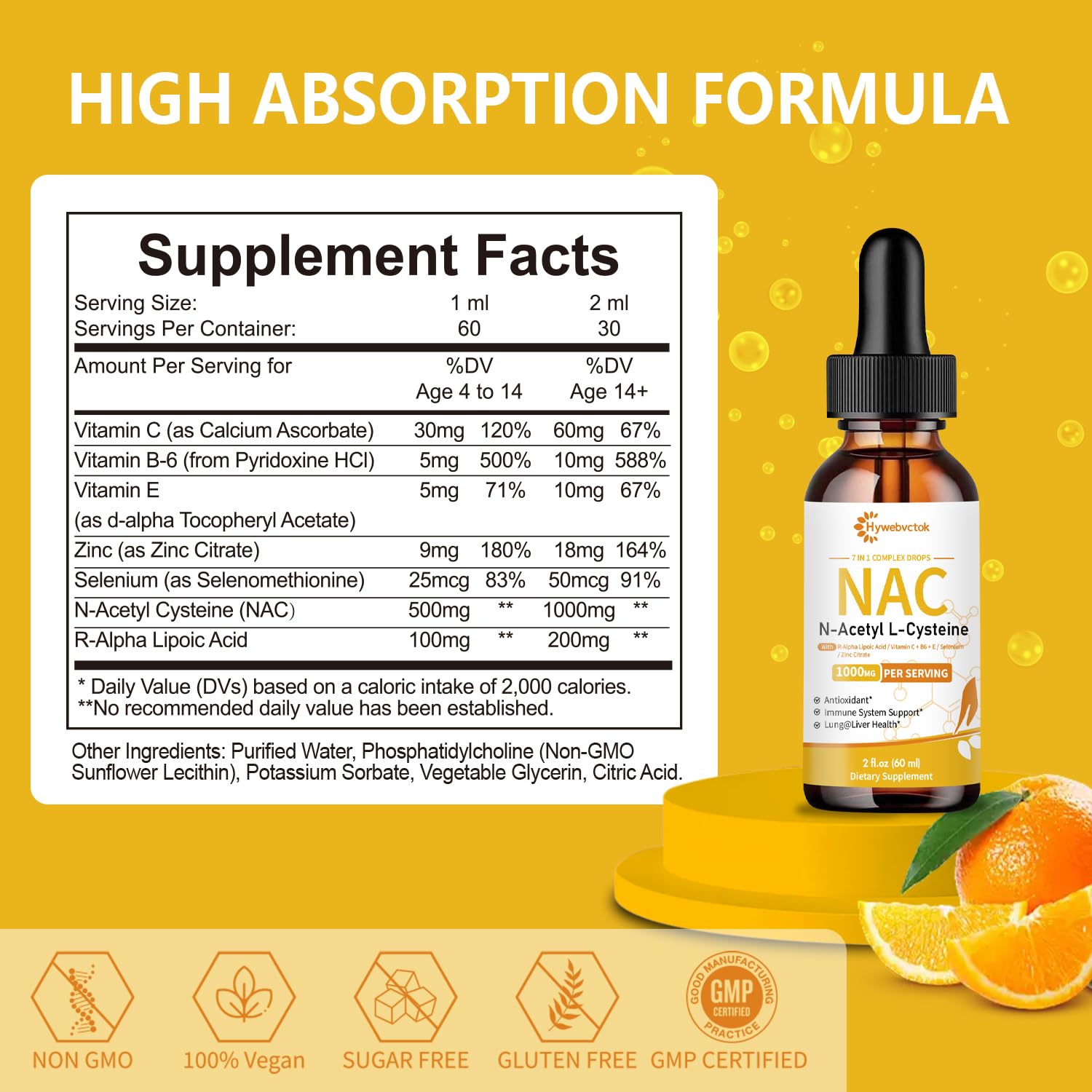 Hywebvctok Liquid NAC Drops 1000 mg packaging