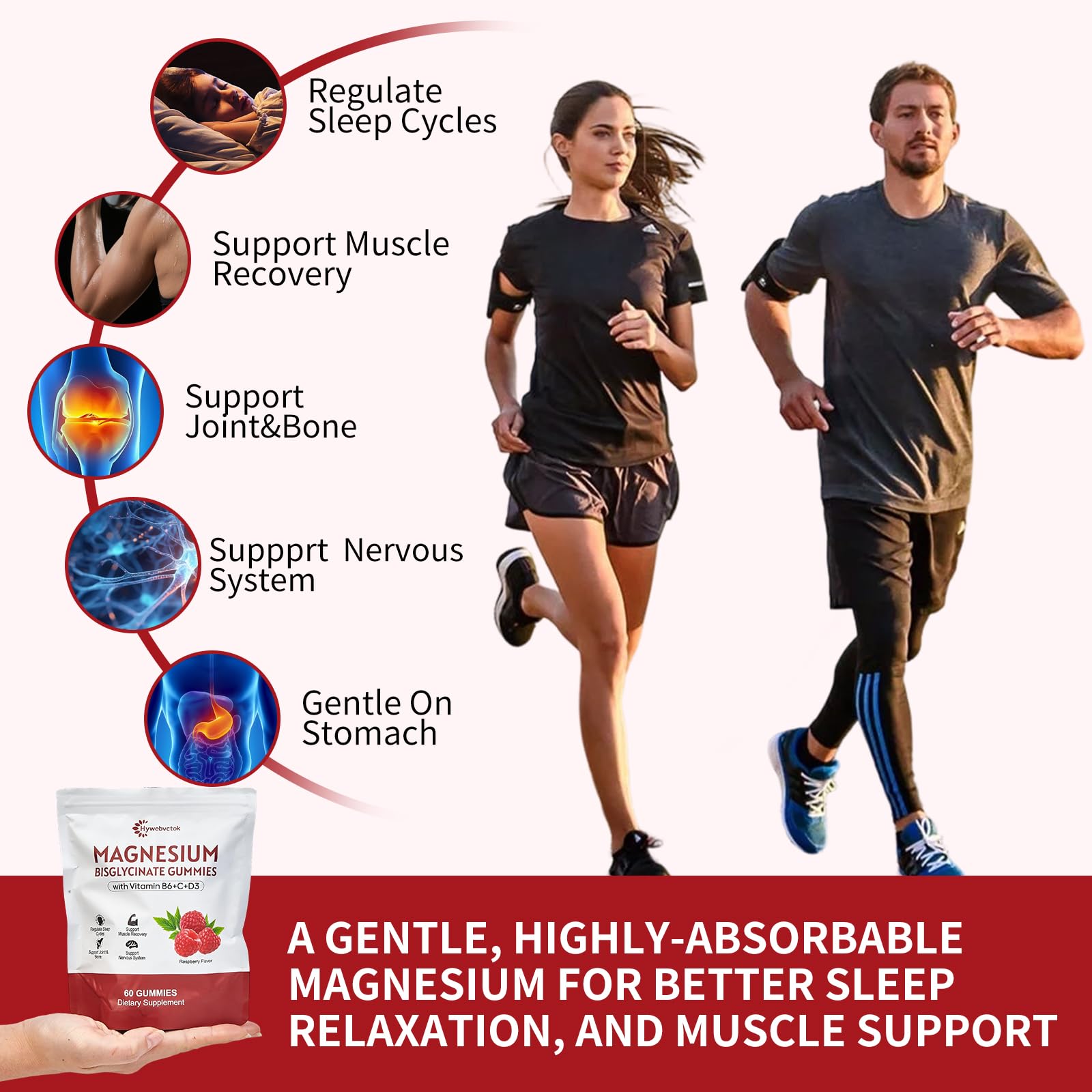Hywebvctok Magnesium Bisglycinate Gummies natural raspberry flavour