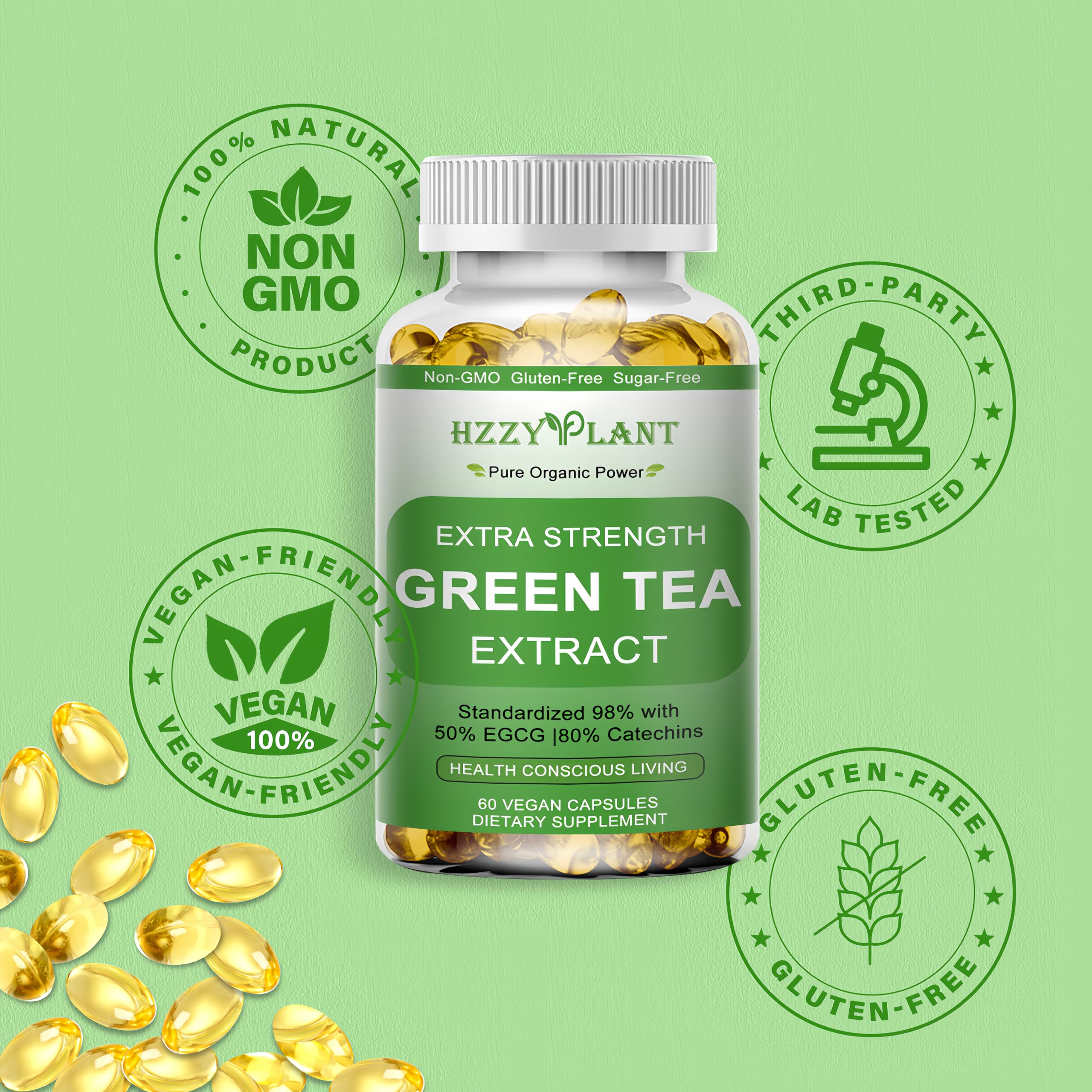 HZZYPLANT Green Tea Extract Softgels close-up of softgel
