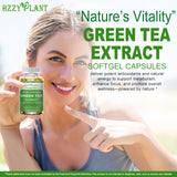 HZZYPLANT Green Tea Extract Softgels lifestyle scene with a glass of water