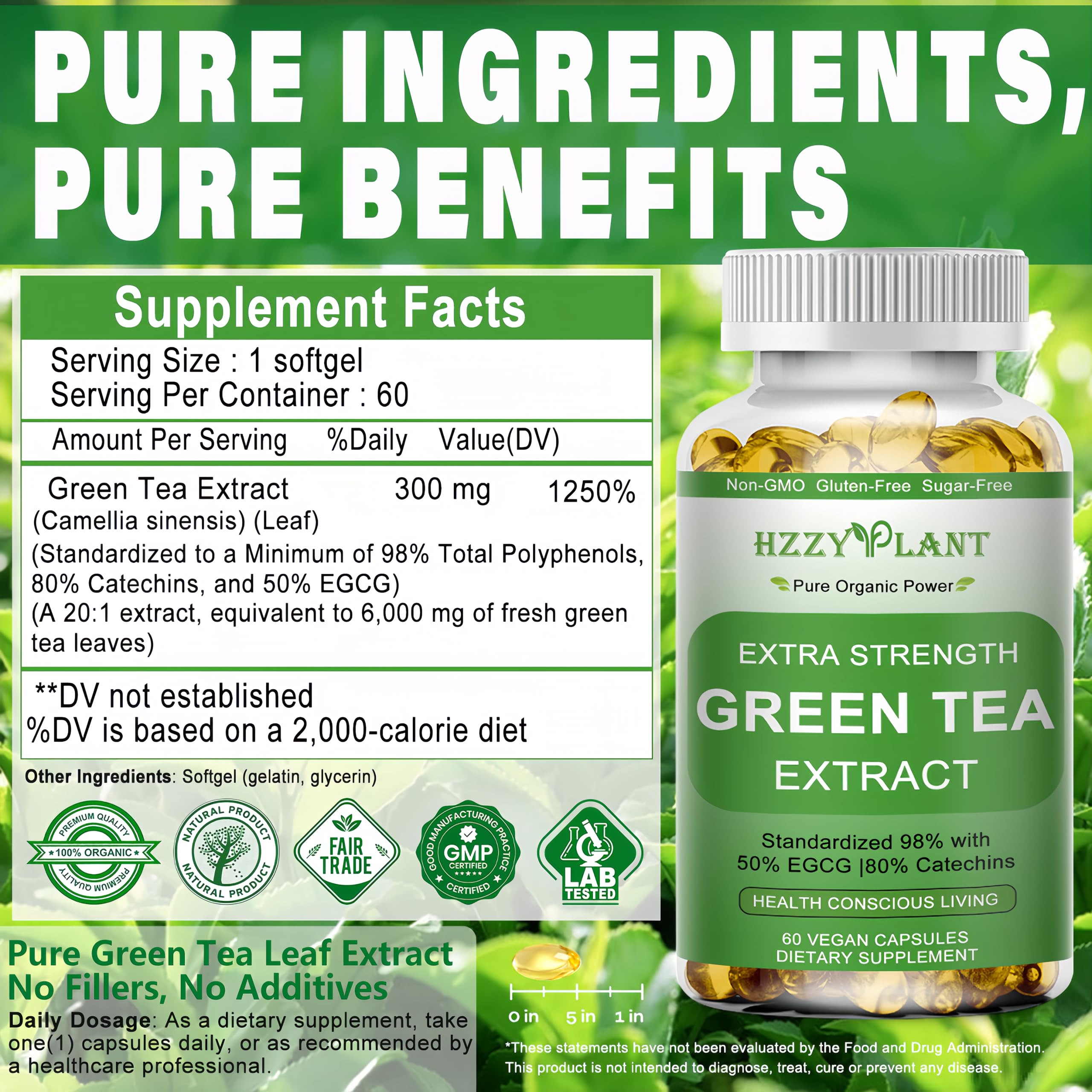 HZZYPLANT Green Tea Extract Softgels with a measuring spoon for dosage