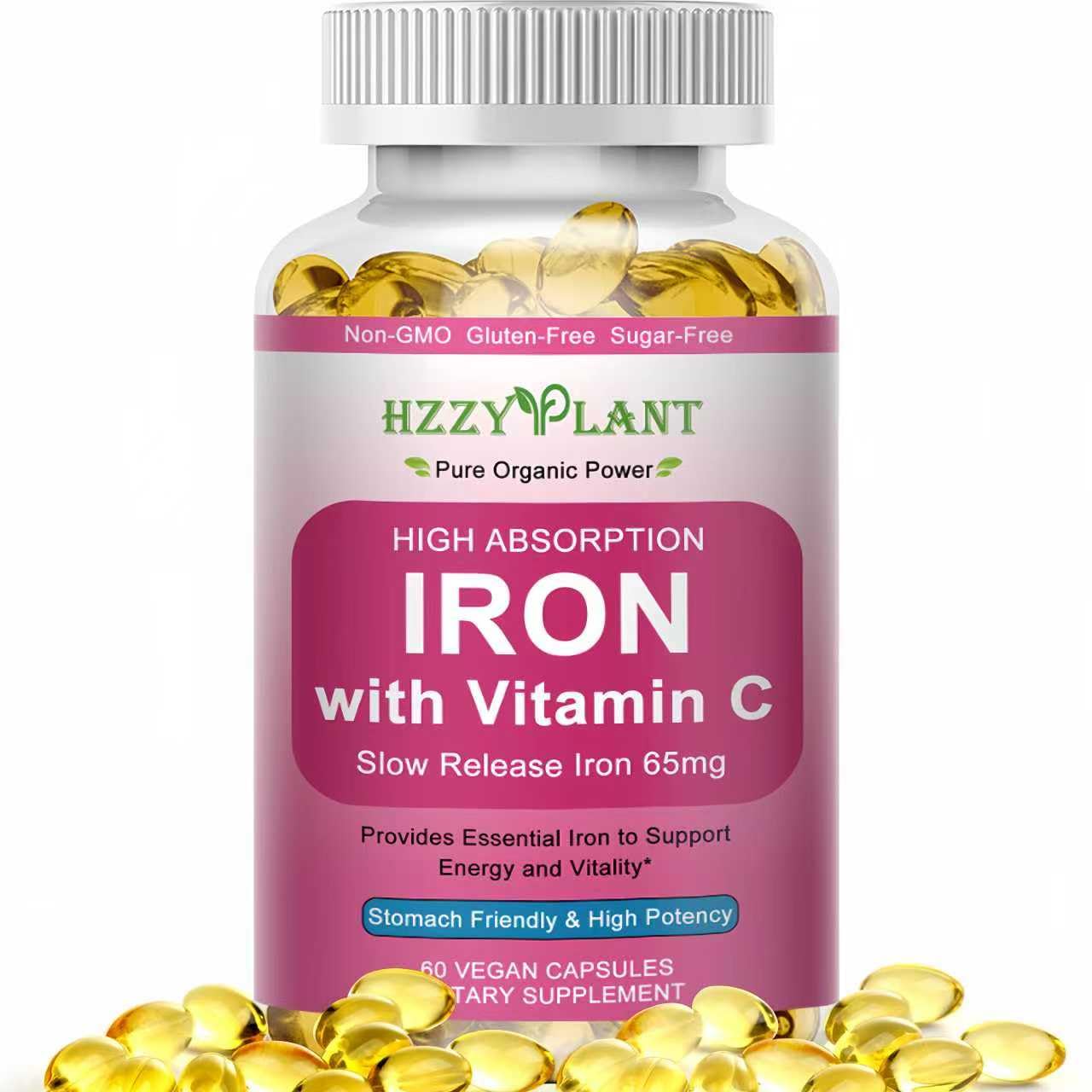 HZZYPLANT Iron Softgels 65mg front view