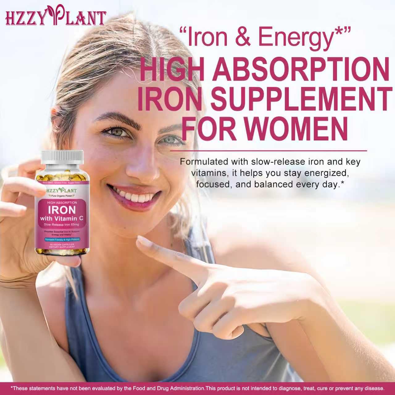 HZZYPLANT Iron Softgels 65mg with Vitamin C, D3, B6 & B12