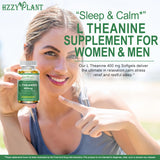 HZZYPLANT L-Theanine Softgels 400mg bottle on a wooden table