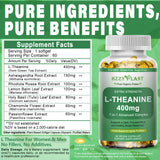 HZZYPLANT L-Theanine Softgels 400mg bottle with softgels on a table