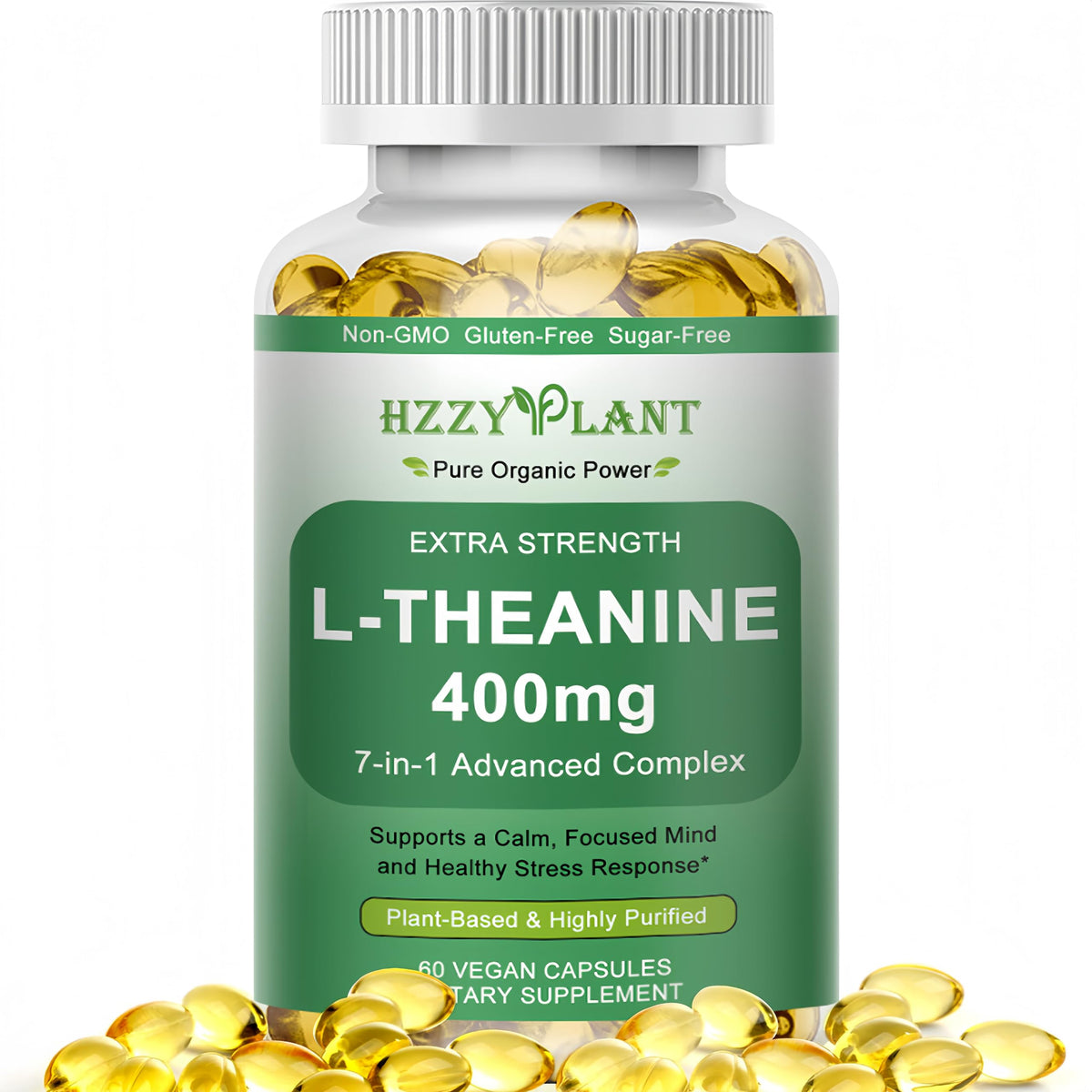 HZZYPLANT L-Theanine Softgels 400mg front view bottle