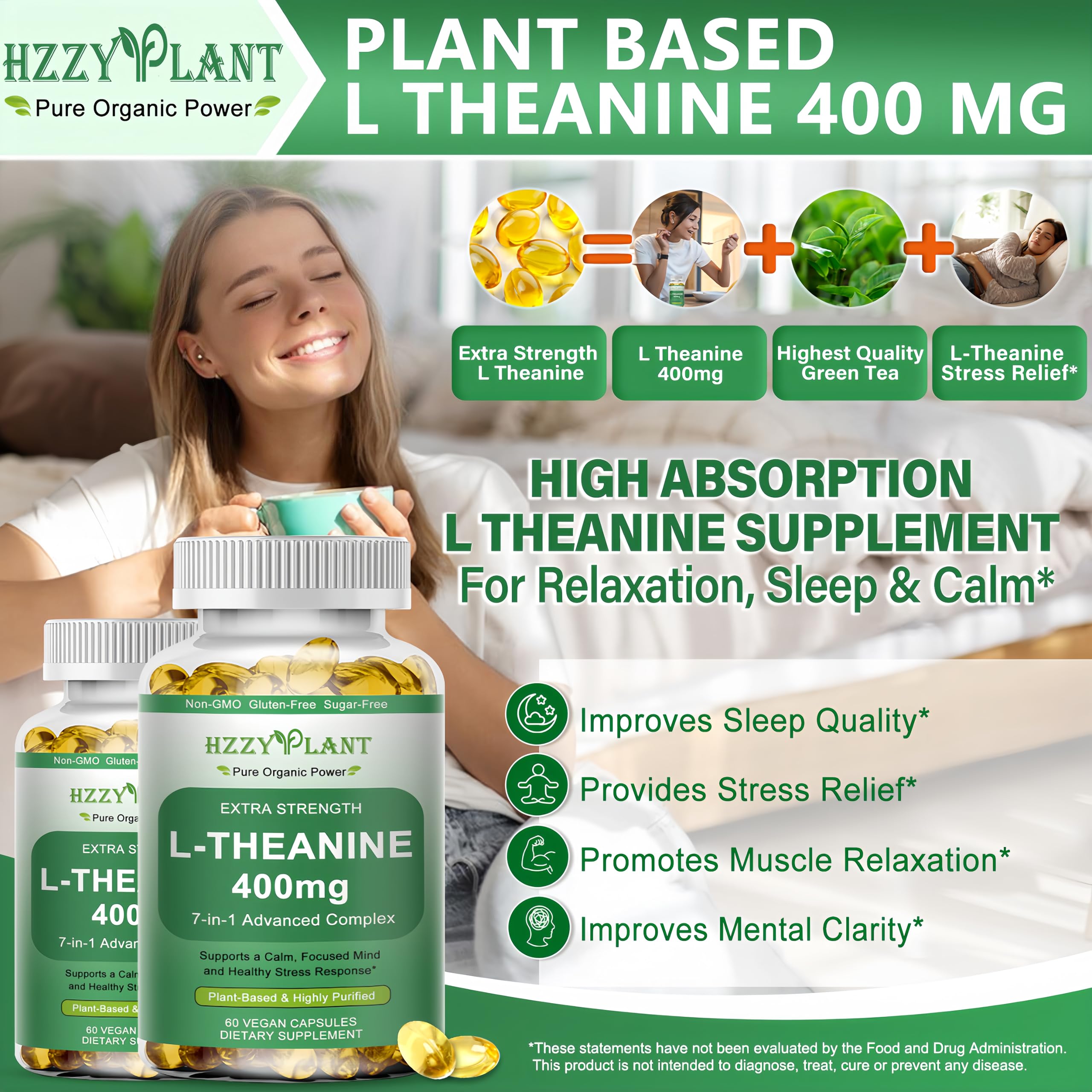 HZZYPLANT L-Theanine Softgels 400mg softgel close-up
