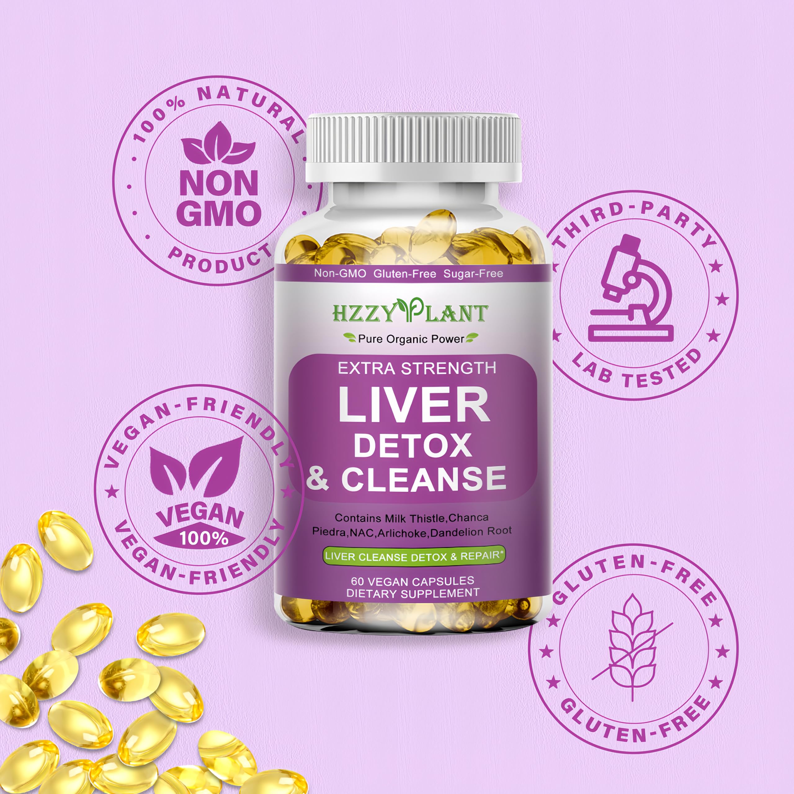 HZZYPLANT Liver Softgels lifestyle scene on a table