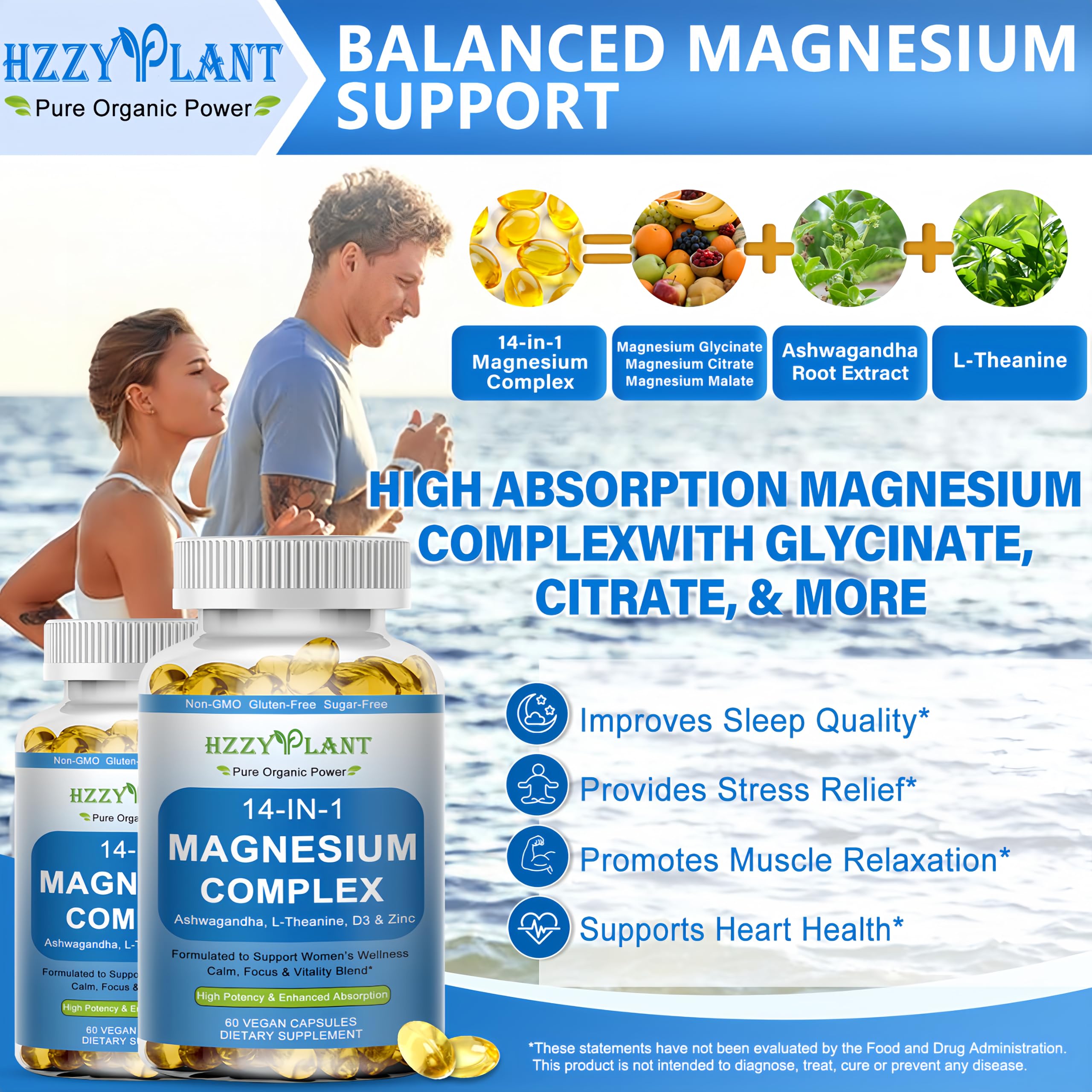 HZZYPLANT Magnesium Complex Softgels back view with ingredient list